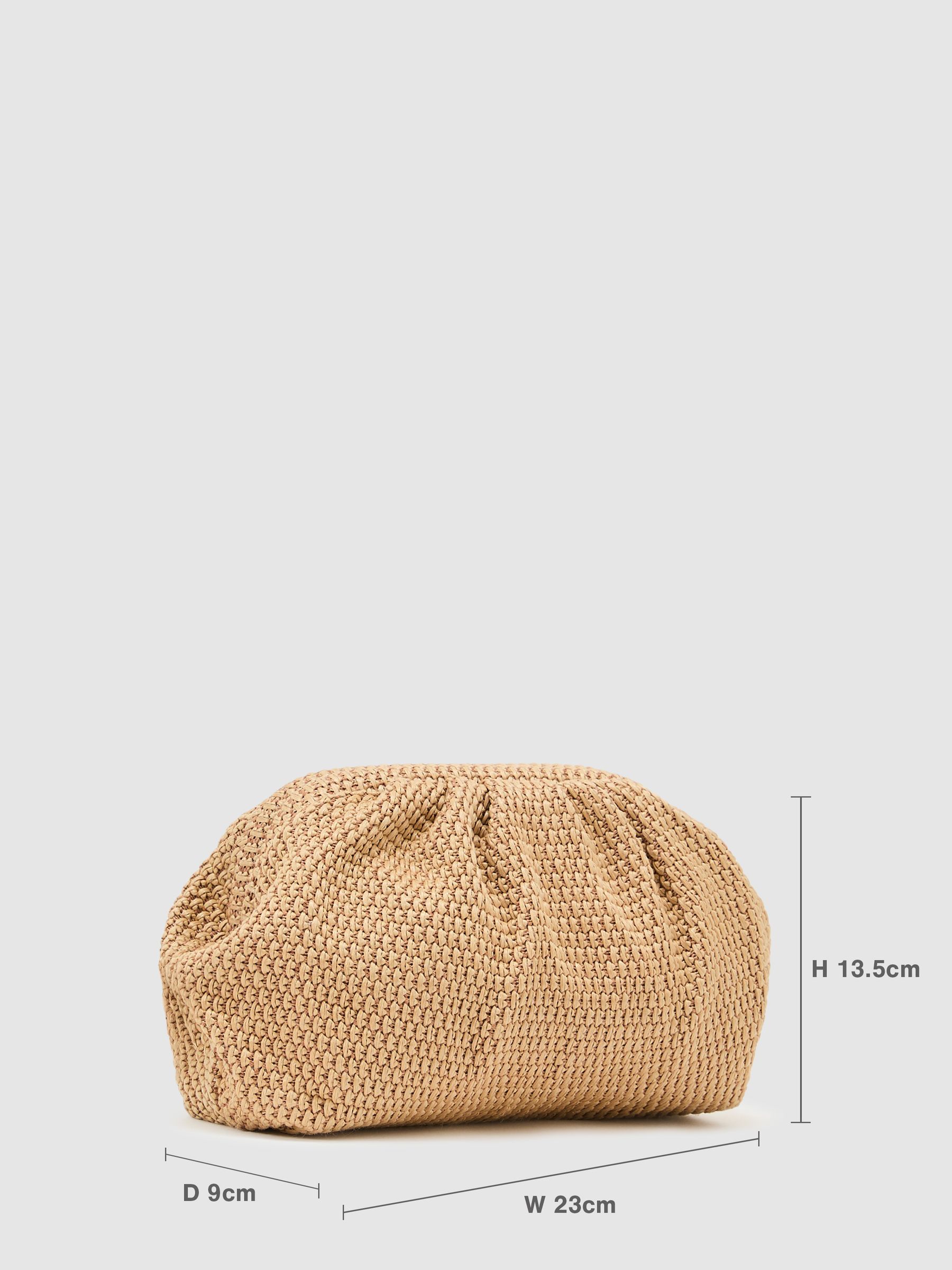 Raffia-Effect Ruched Clutch Bag in Natural - image 5