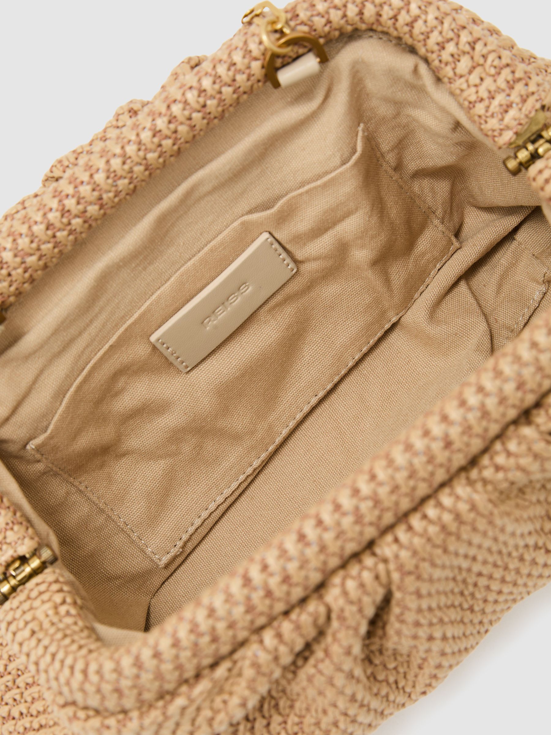 Raffia-Effect Ruched Clutch Bag in Natural - image 3