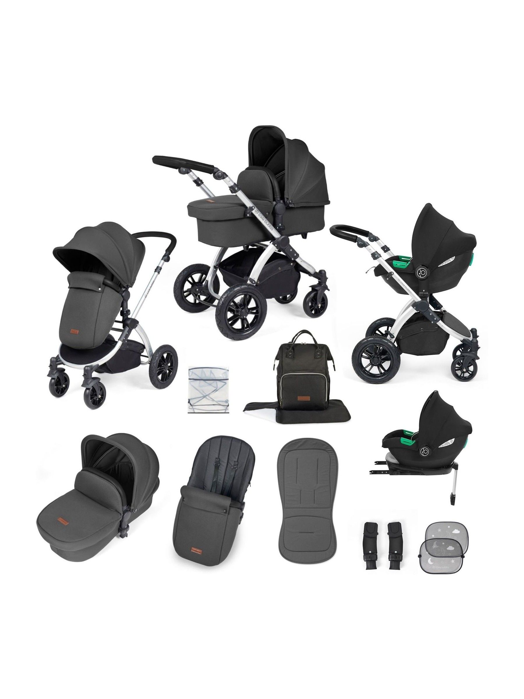 Ickle Bubba 12 Piece Grey Stomp Luxe Travel System with iSize Cirrus Car Seat - Image 1 of 5