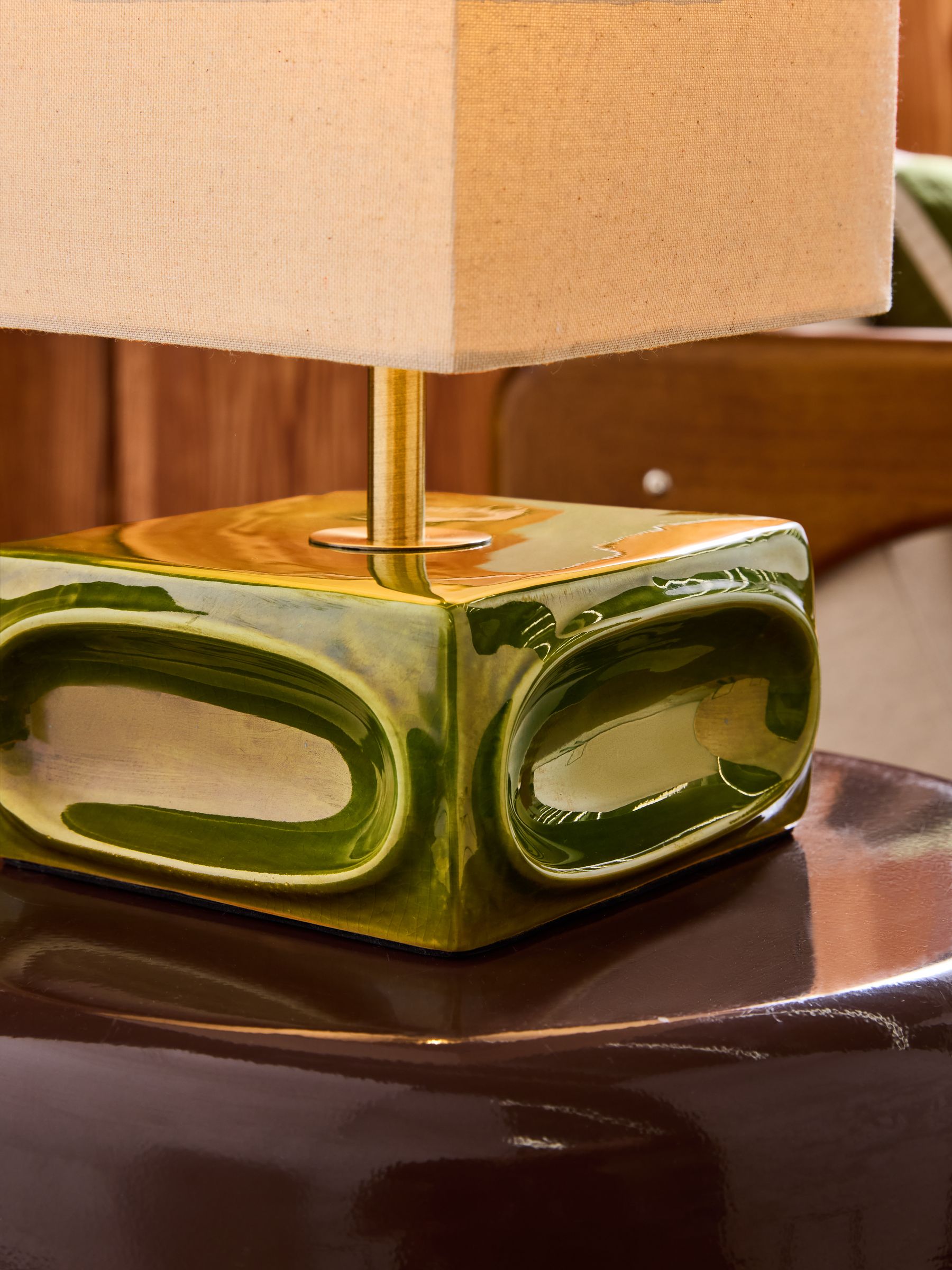 Nell Ceramic Table Lamp in Green/Ecru - Image 2 of 5 Nell Ceramic Table Lamp in Green/Ecru - Image 2 of 5