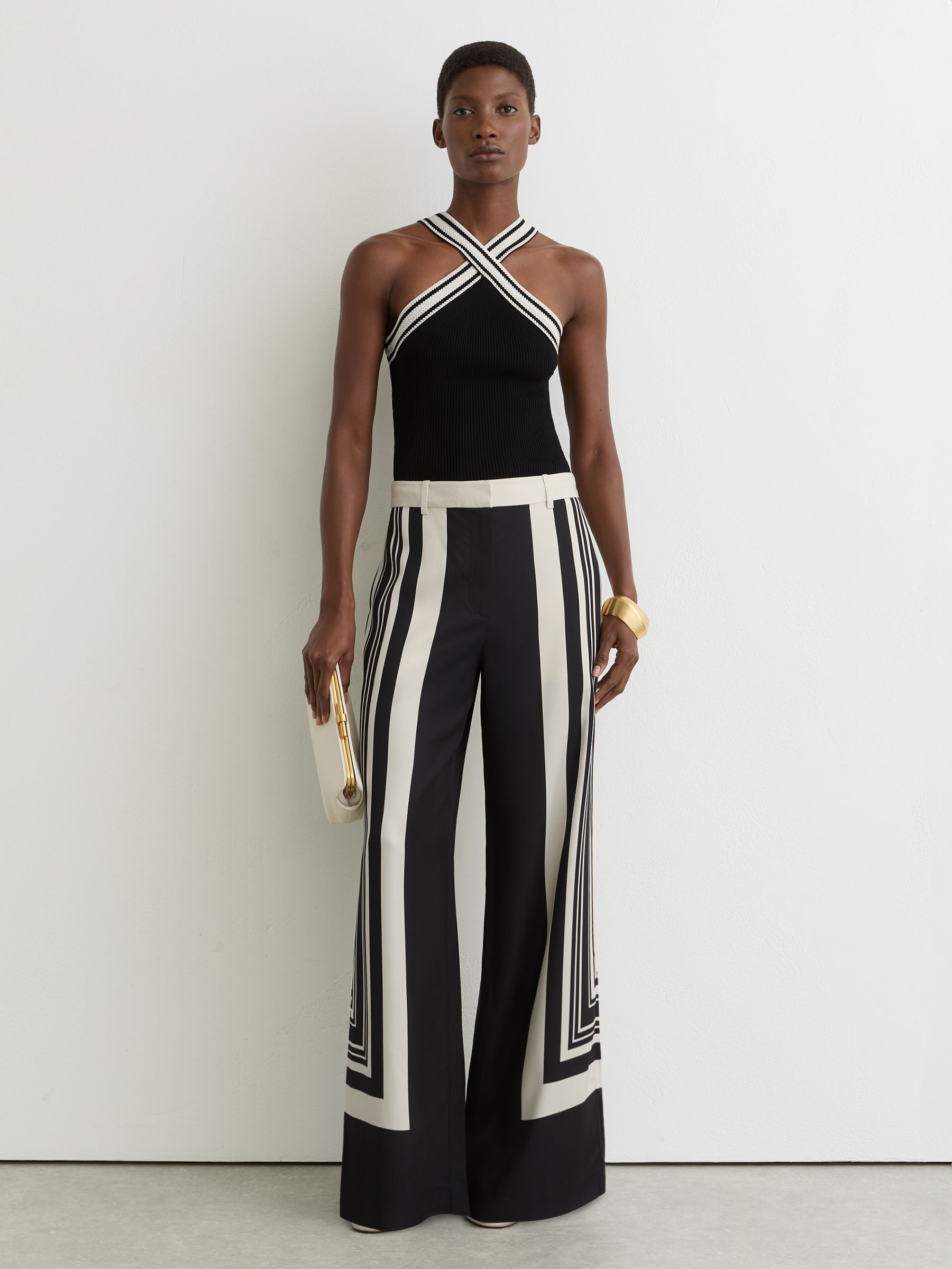 Contrast-Neckline Rib-Knit Top in Black/White - Image 3 of 6