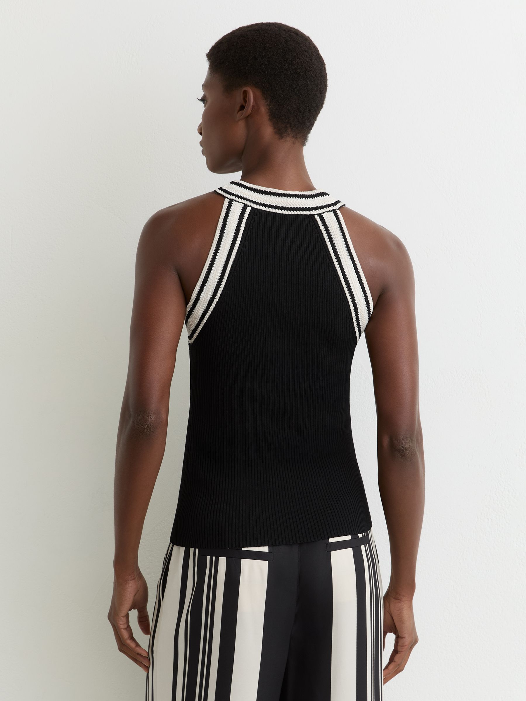 Contrast-Neckline Rib-Knit Top in Black/White - image 5