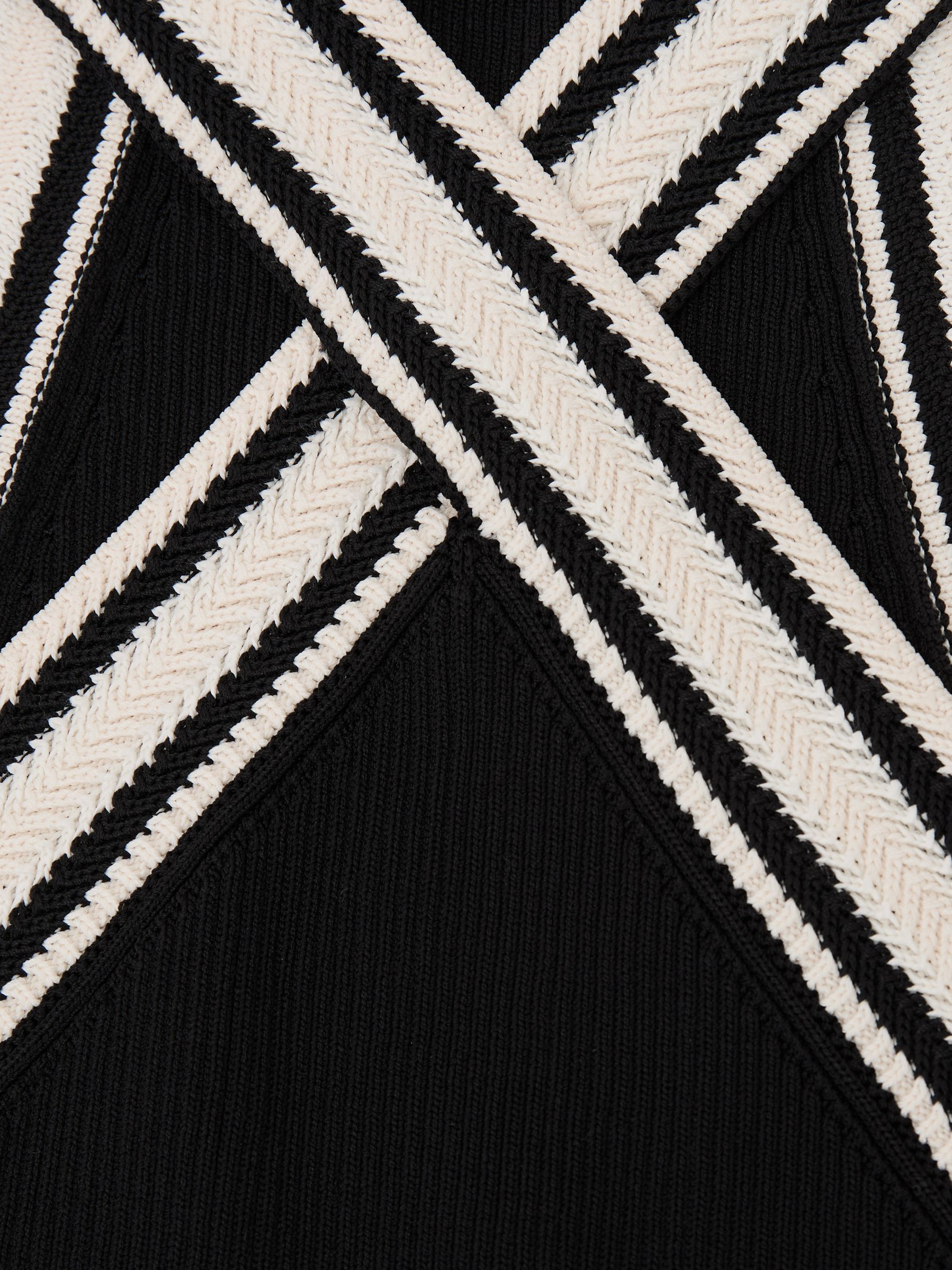 Contrast-Neckline Rib-Knit Top in Black/White - image 3