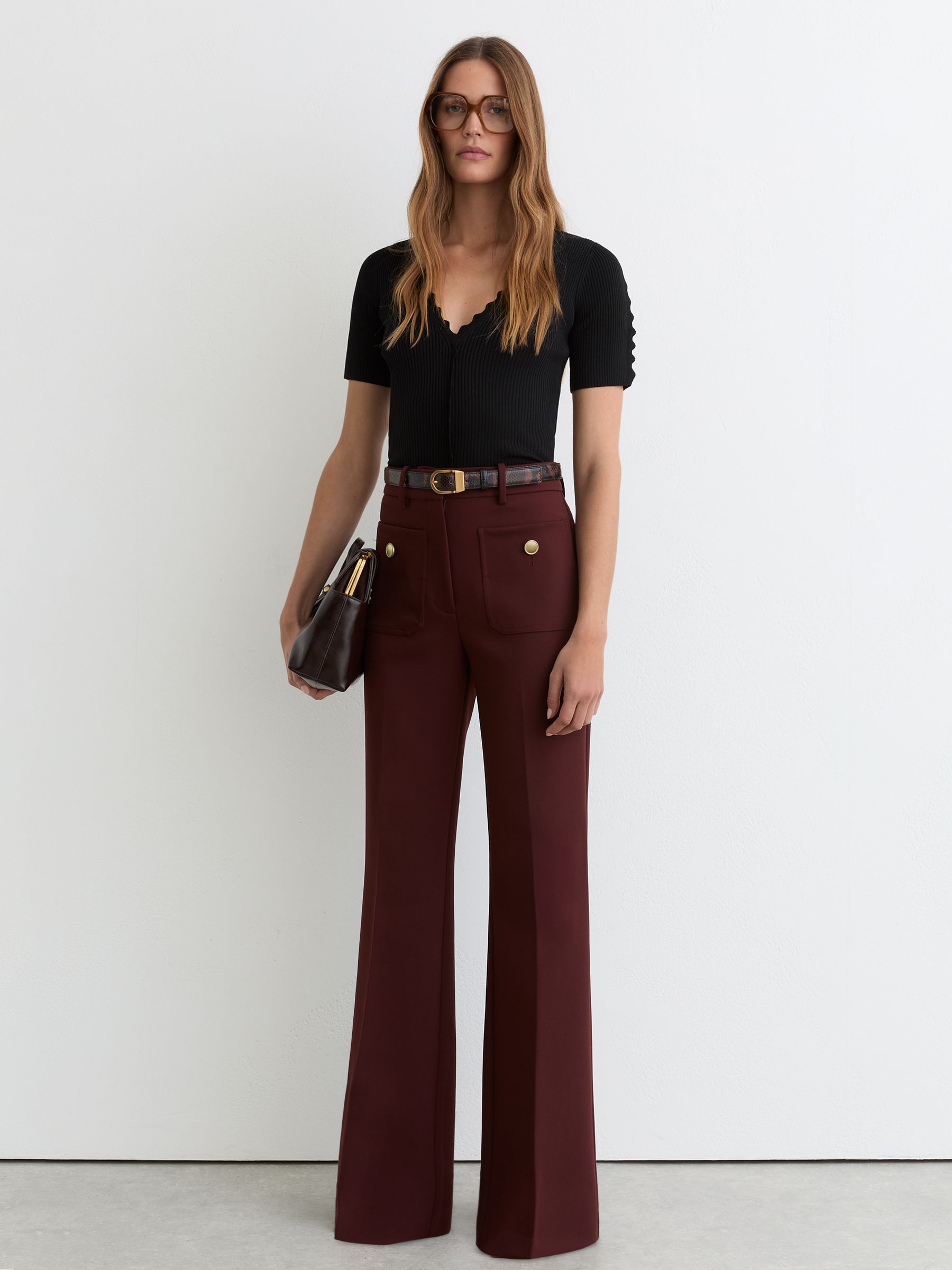 Scallop-trim Rib-knit Top