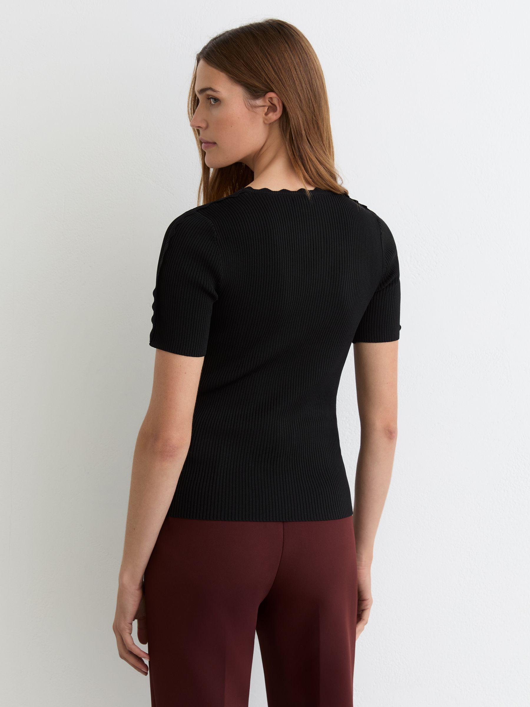Scallop-Trim Rib-Knit Top in Black - image 5