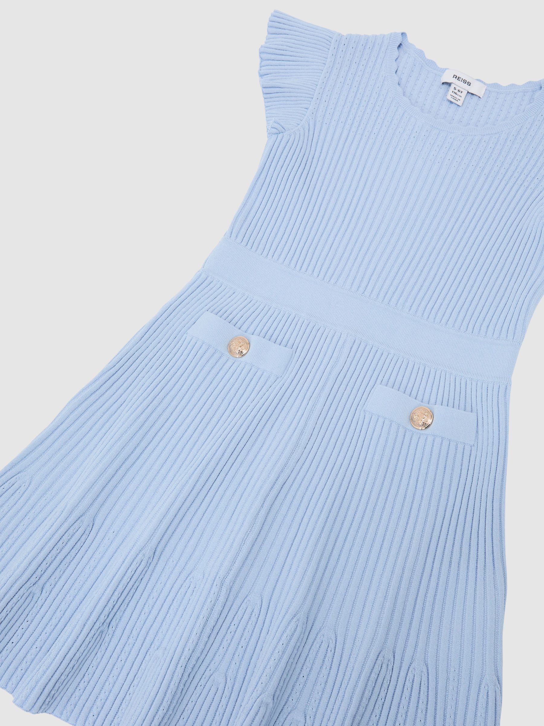 9-13 yrs Pointelle-Knit Ribbed Dress in Pale Blue