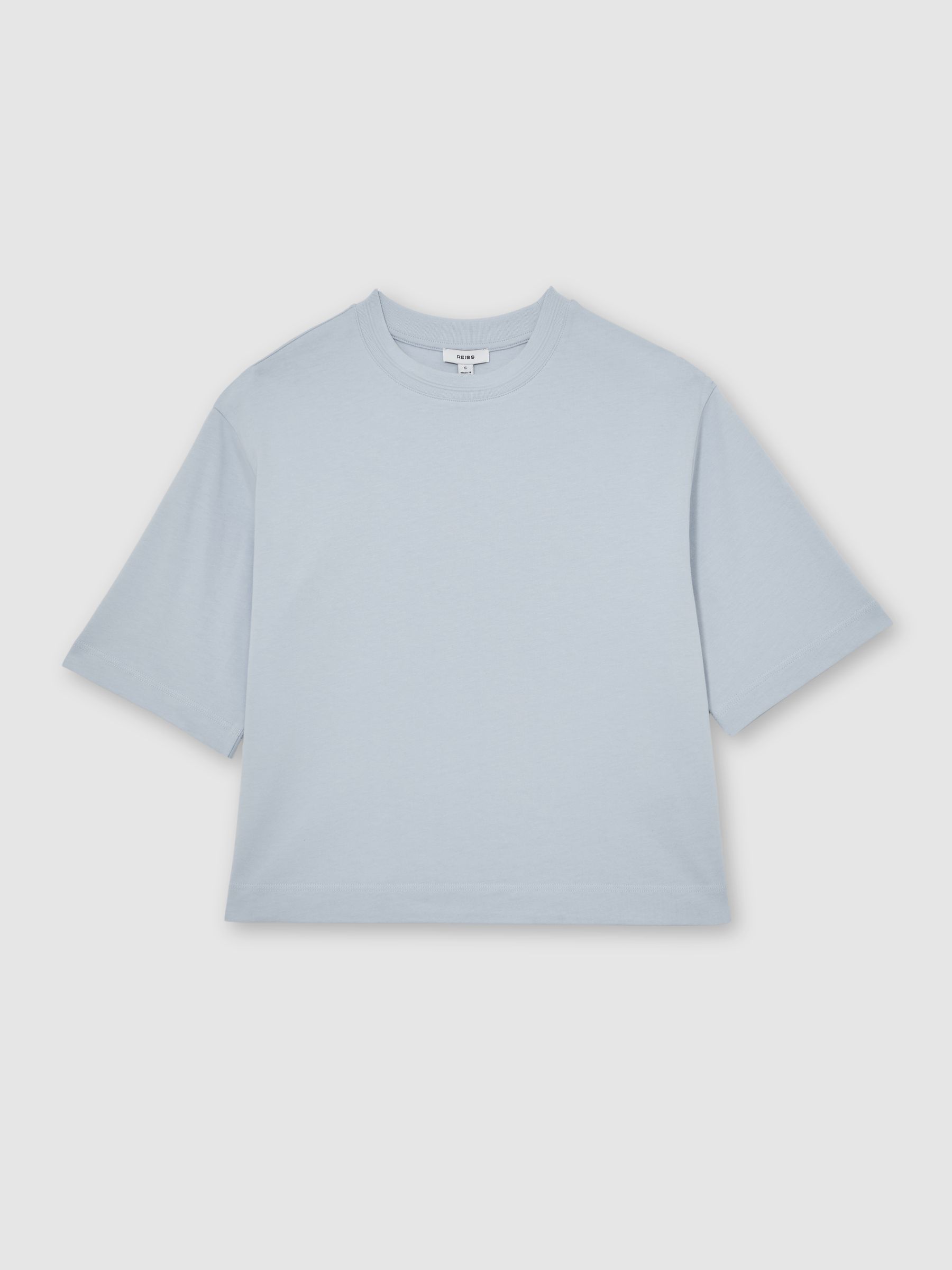 Cotton Ribbed-Neck Oversized T-Shirt in Ice Blue - image 1