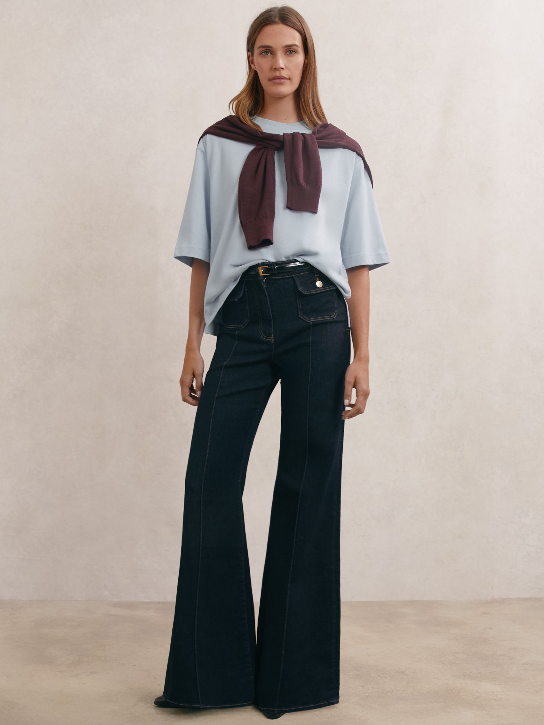 Cotton Ribbed-Neck Oversized T-Shirt in Ice Blue - Image 3 of 6