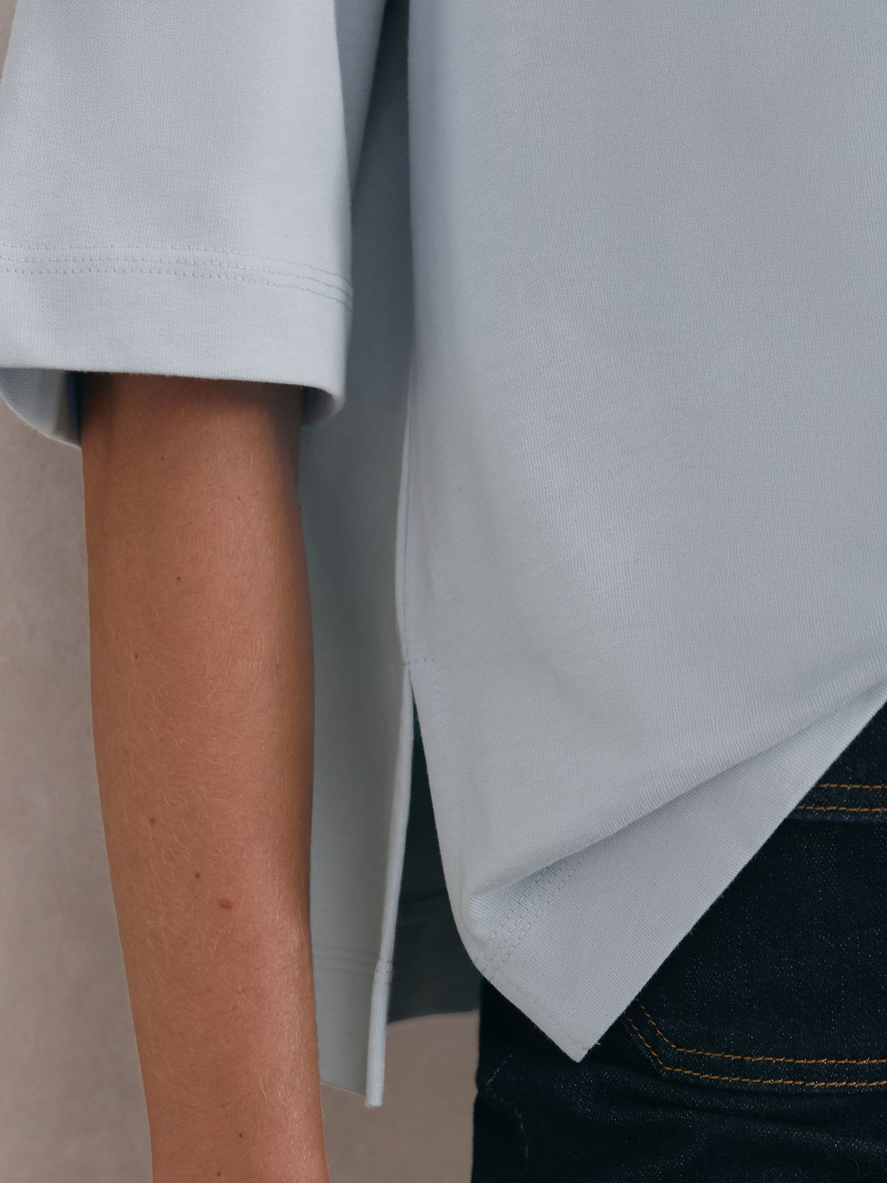 Cotton Ribbed-Neck Oversized T-Shirt in Ice Blue - image 4