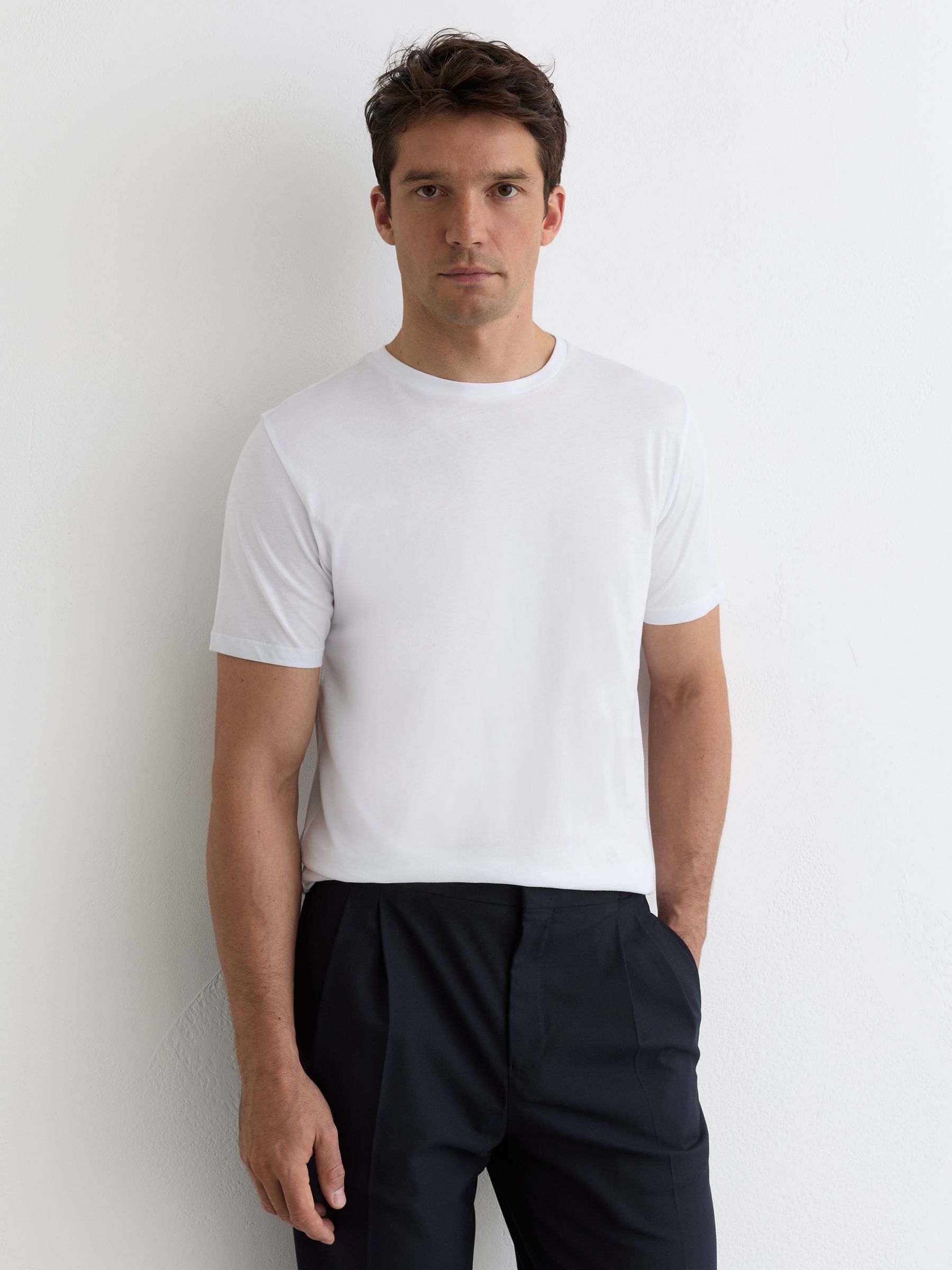 Cotton Crew-Neck Tailored-Fit T-Shirts 3-Pack in White/Navy/Coco Brown - image 2
