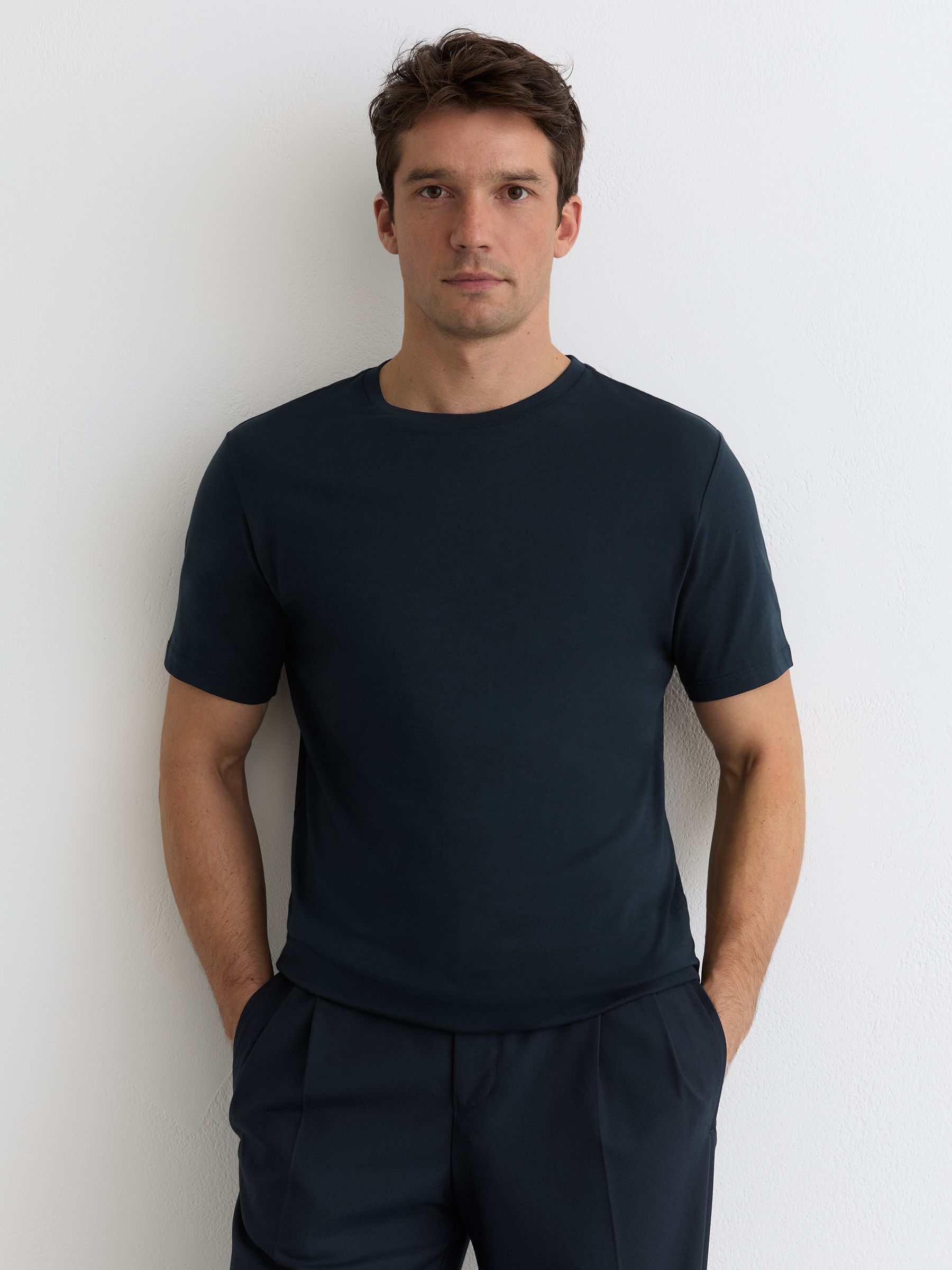 Cotton Crew-Neck Tailored-Fit T-Shirts 3-Pack in White/Navy/Coco Brown - image 5