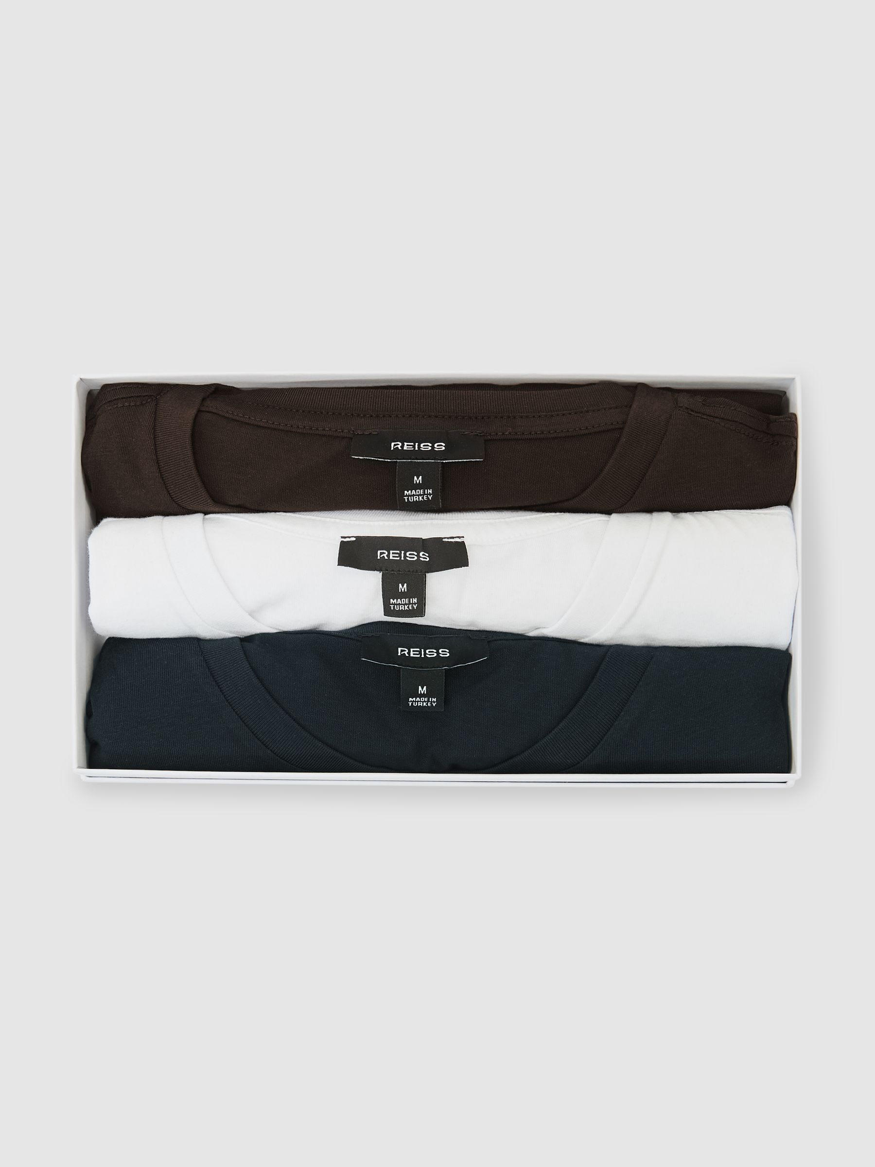 Cotton Crew-Neck Tailored-Fit T-Shirts 3-Pack in White/Navy/Coco Brown - image 3