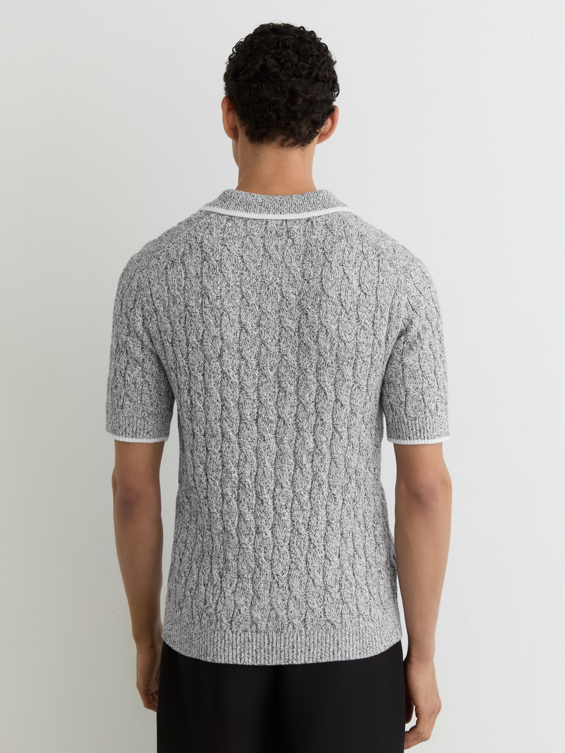 Cotton Cable-Knit Polo Shirt in Black/White - Image 5 of 6
