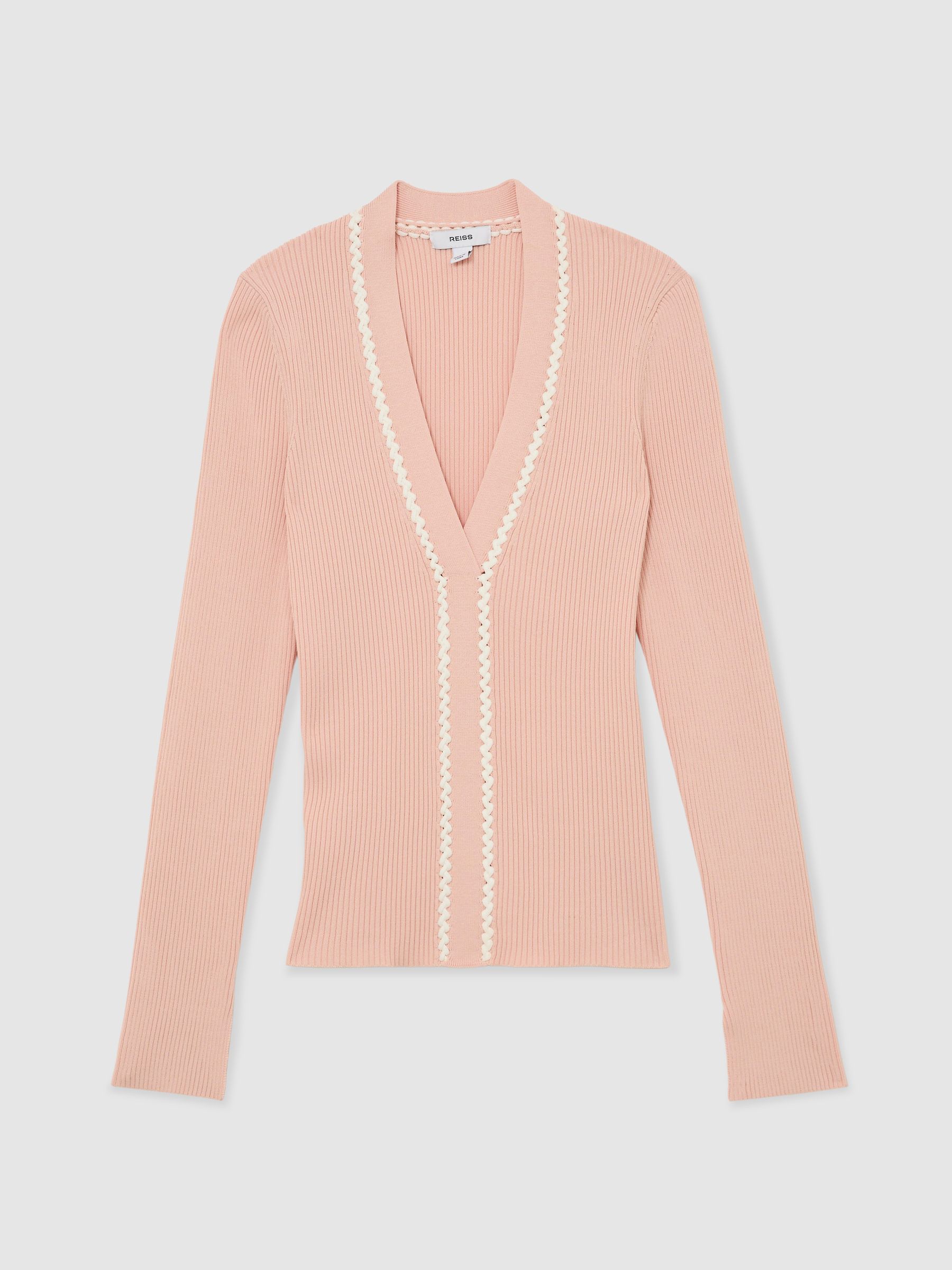 Craft-Stitch Rib-Knit Top in Pink/Ivory - image 1