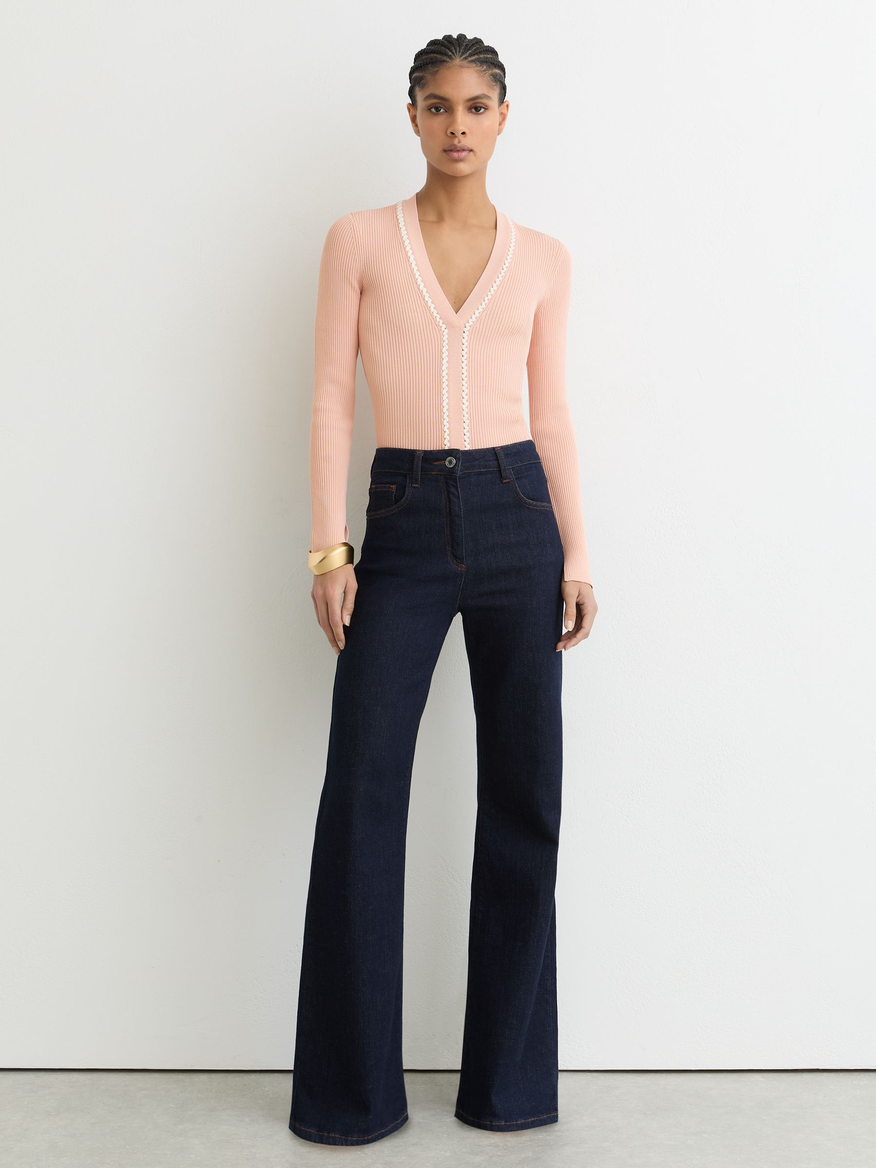 Craft-Stitch Rib-Knit Top in Pink/Ivory - Image 3 of 6