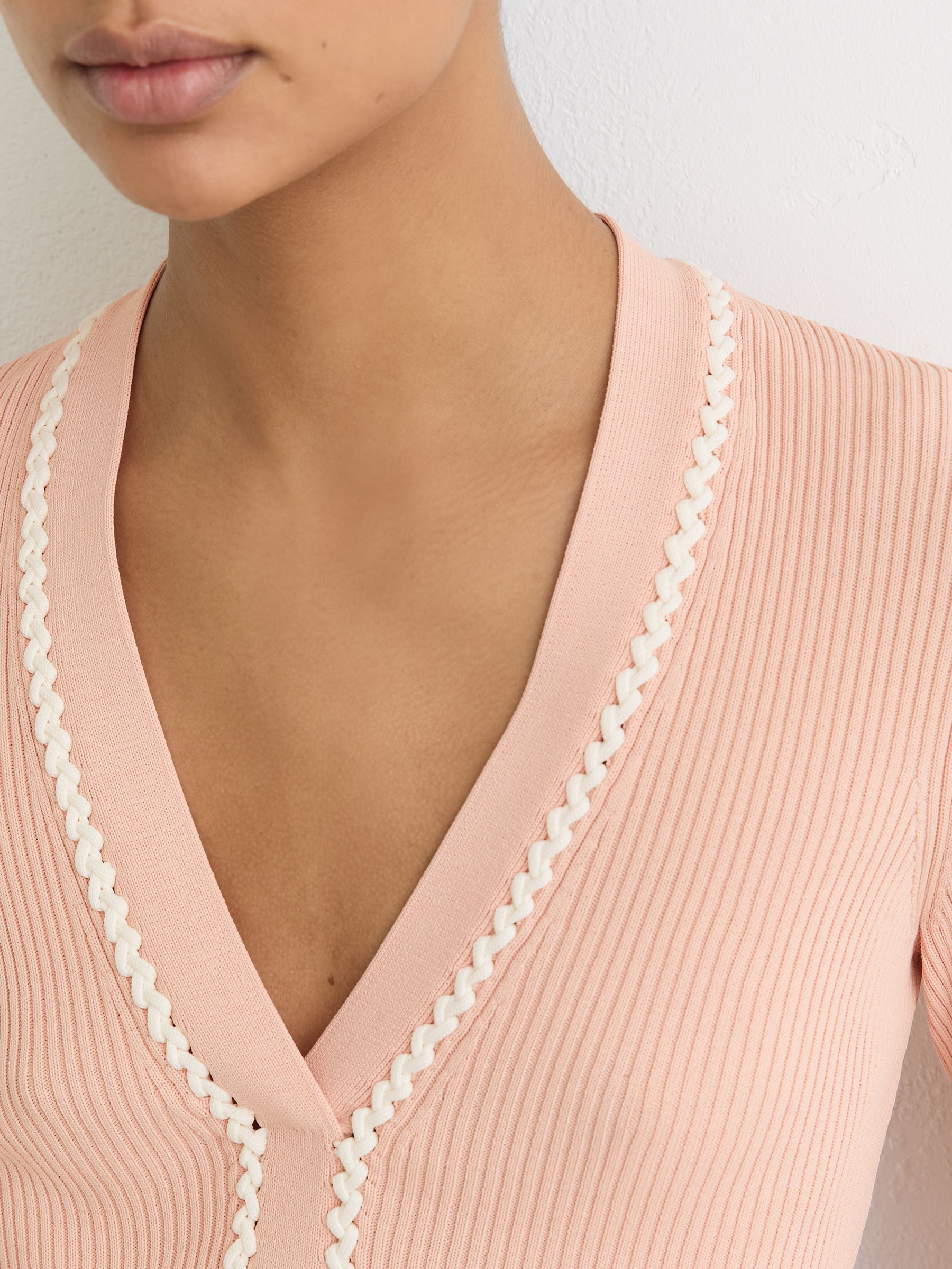 Craft-Stitch Rib-Knit Top in Pink/Ivory - image 3