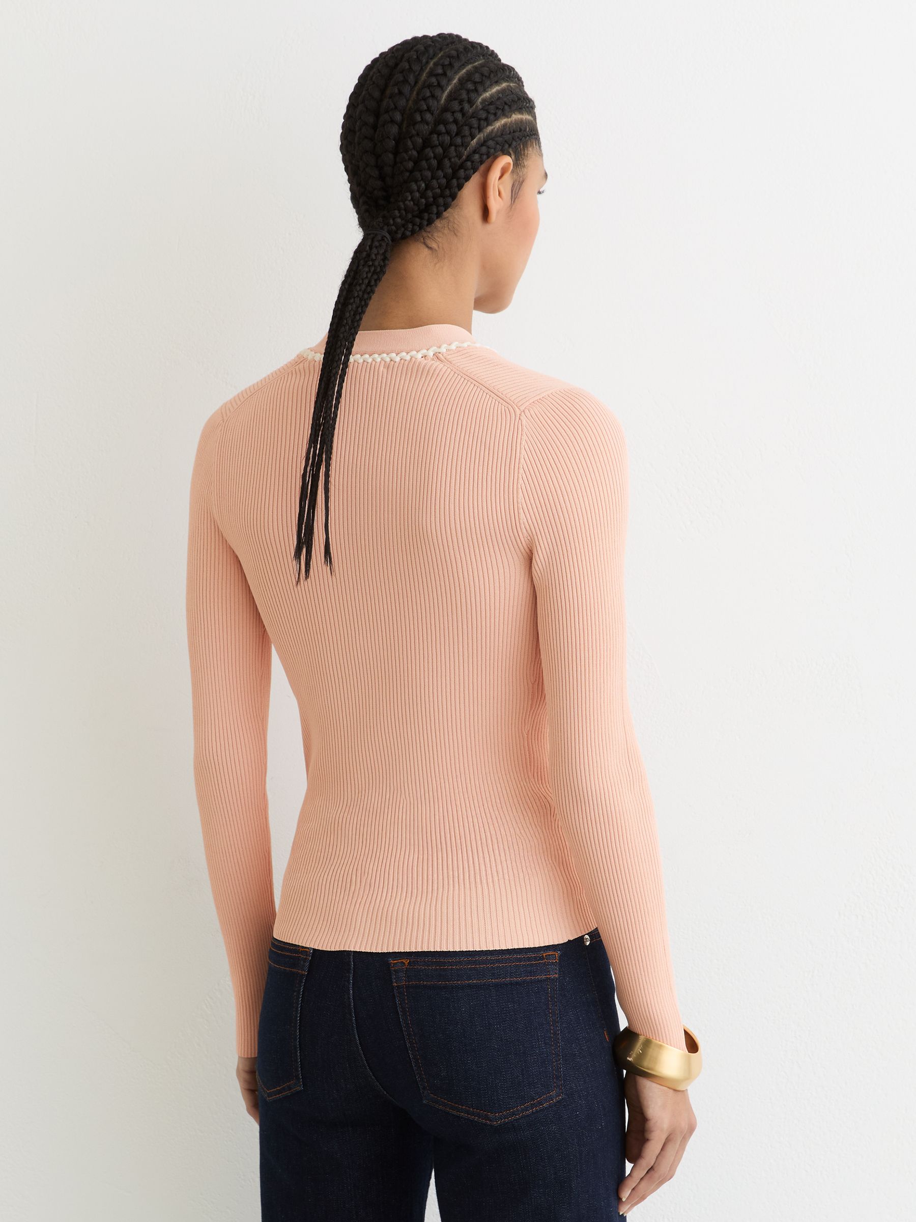 Craft-Stitch Rib-Knit Top in Pink/Ivory - image 4