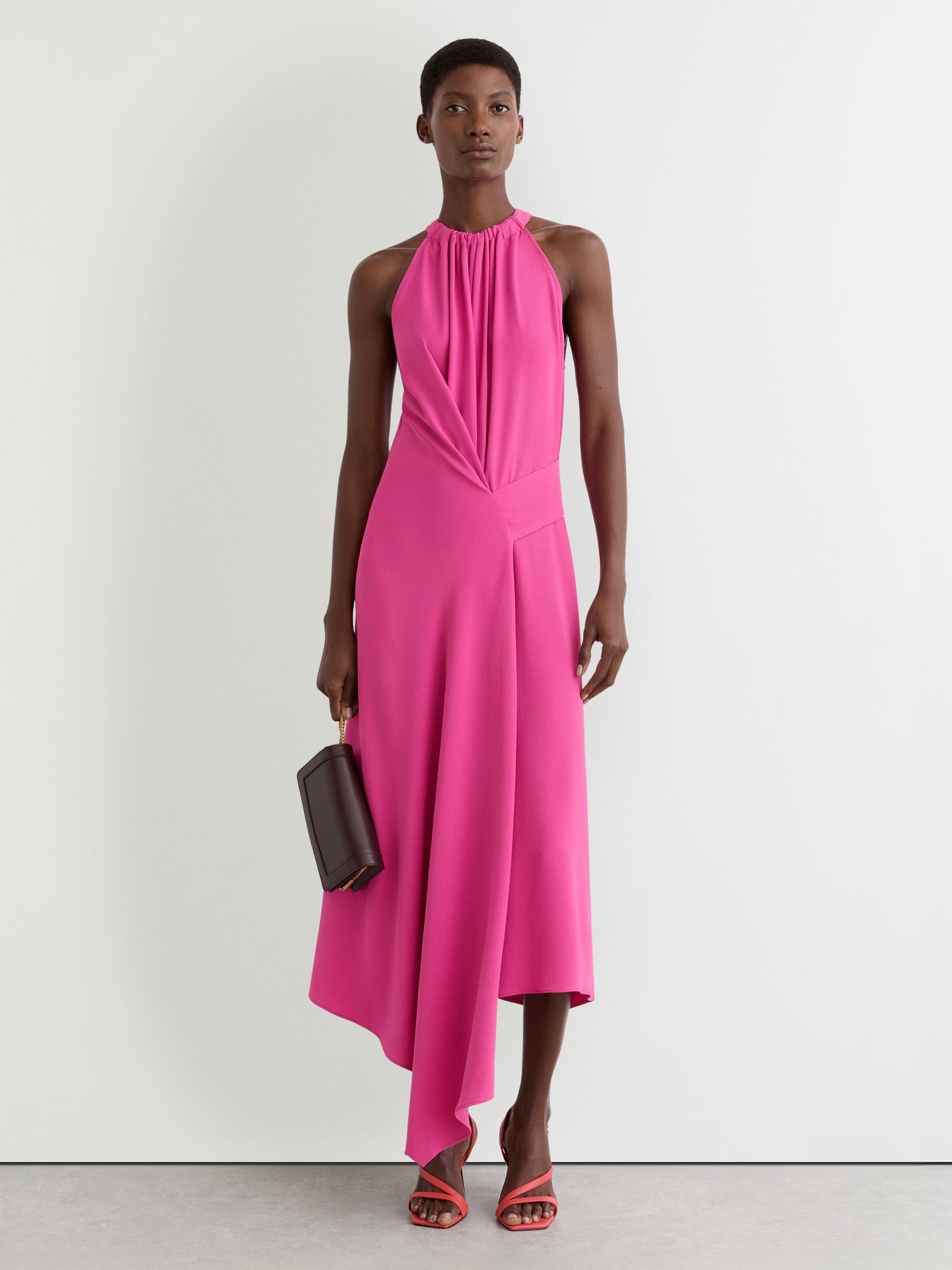 Drape-Detail Sleeveless Midi Dress in Raspberry Pink - Image 1 of 8