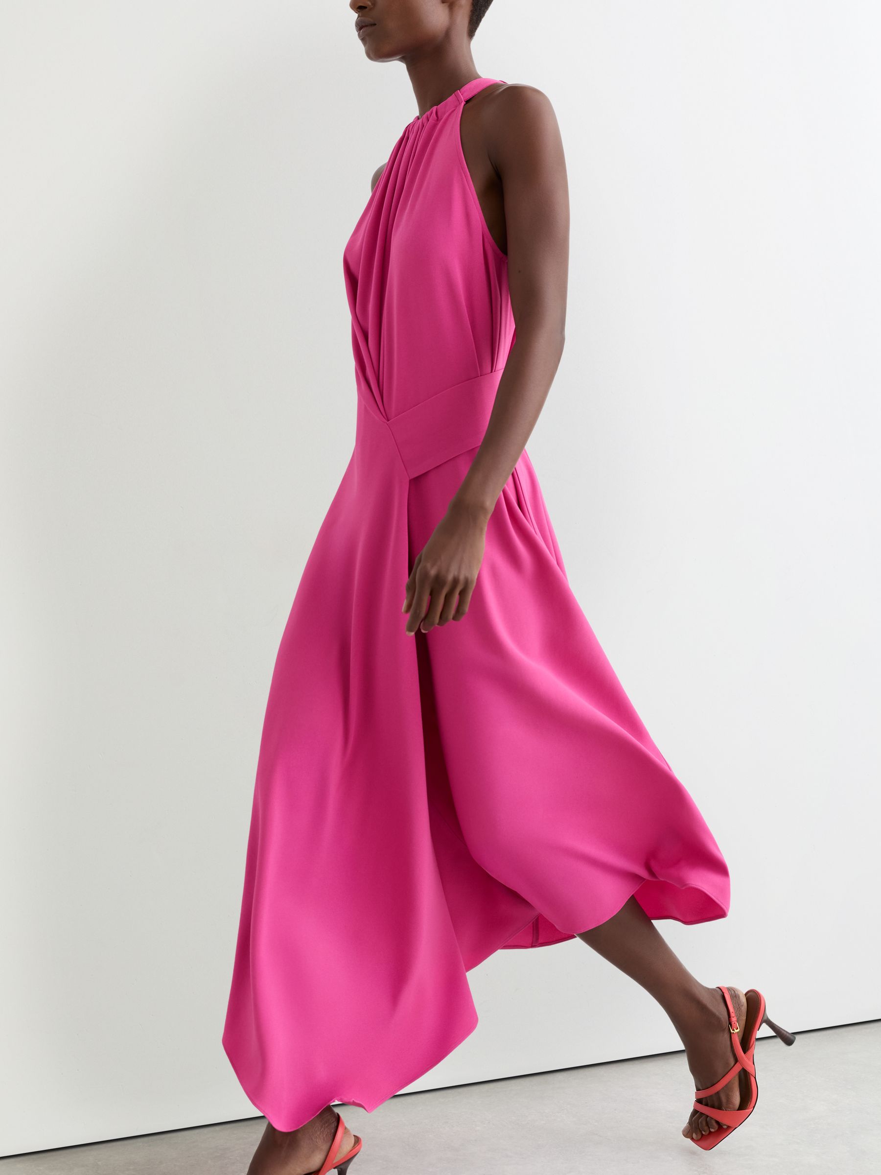 Drape-Detail Sleeveless Midi Dress in Raspberry Pink - Image 3 of 8