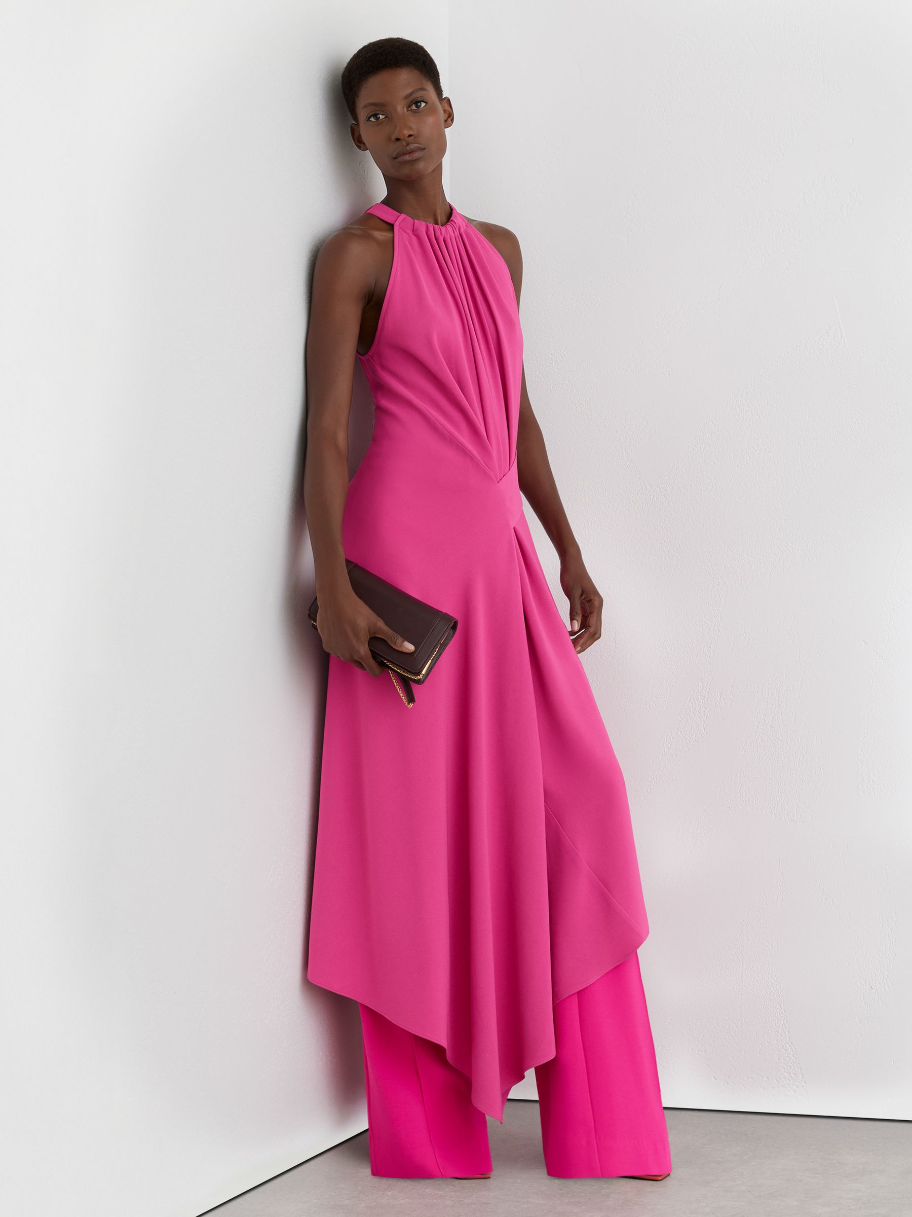 Drape-Detail Sleeveless Midi Dress in Raspberry Pink - Image 4 of 8