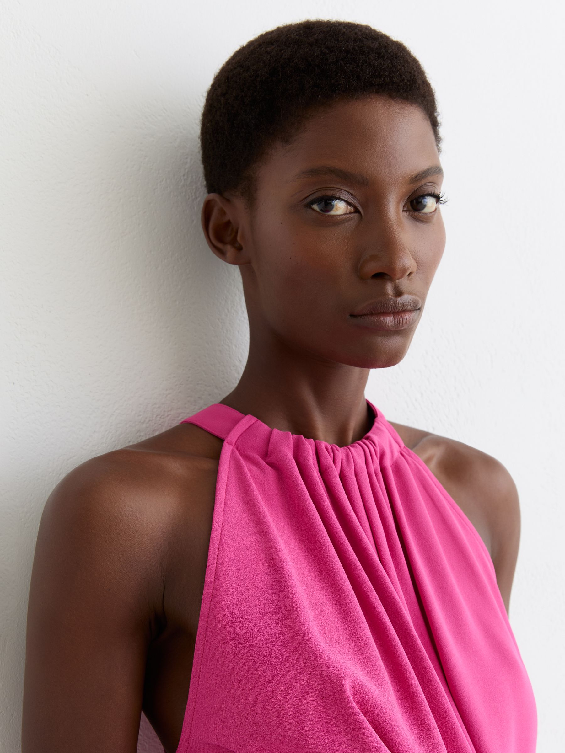 Drape-Detail Sleeveless Midi Dress in Raspberry Pink - image 4