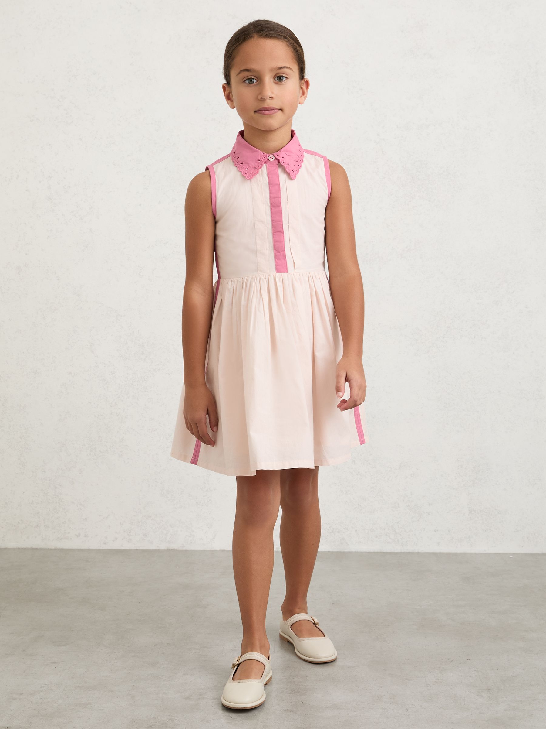 Cotton Contrast-Trim Collared Dress in Light Pink - Image 4 of 5