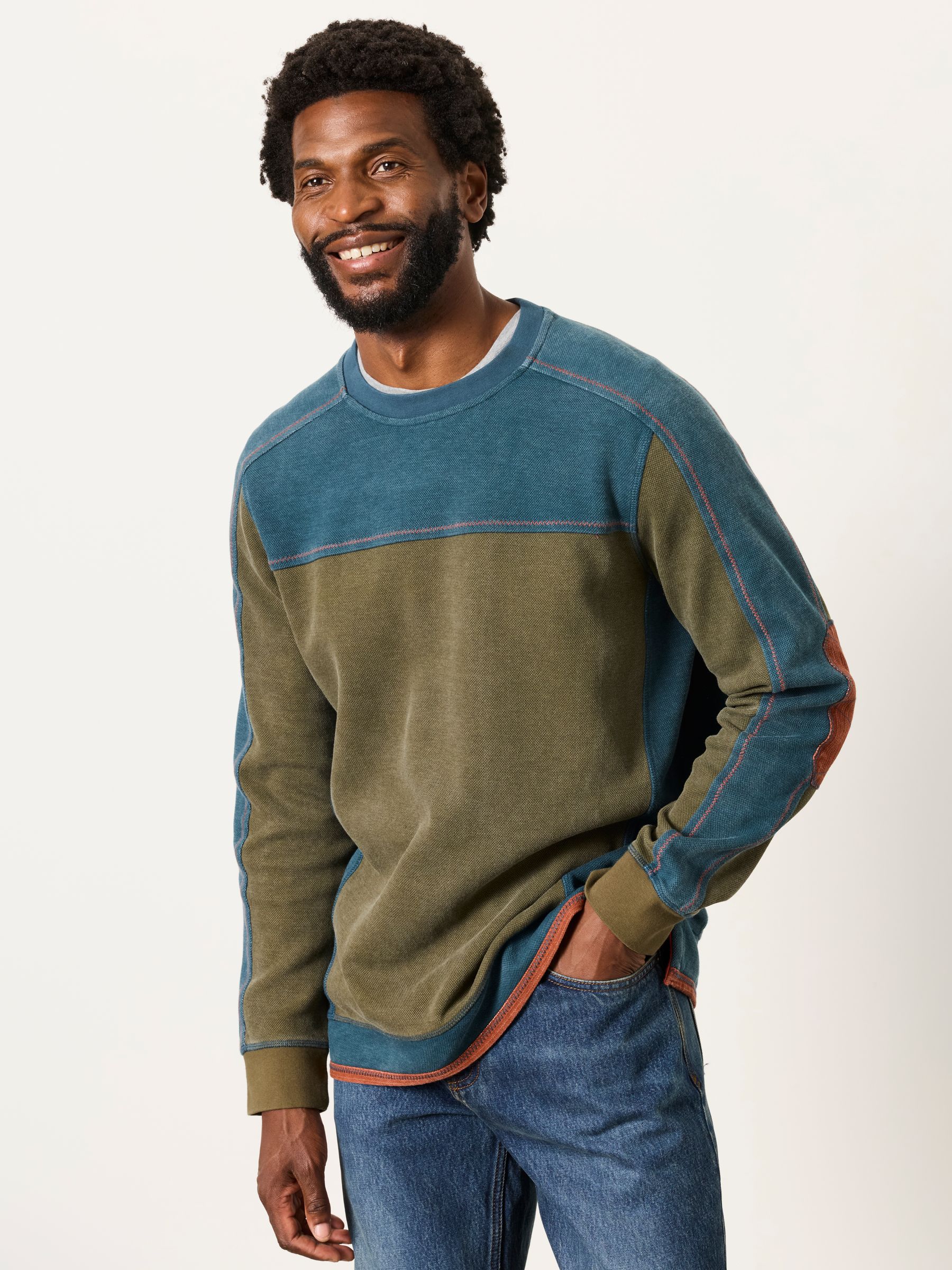 Khaki Green Hoyle Panel Crew Sweat Top - Image 1 of 6