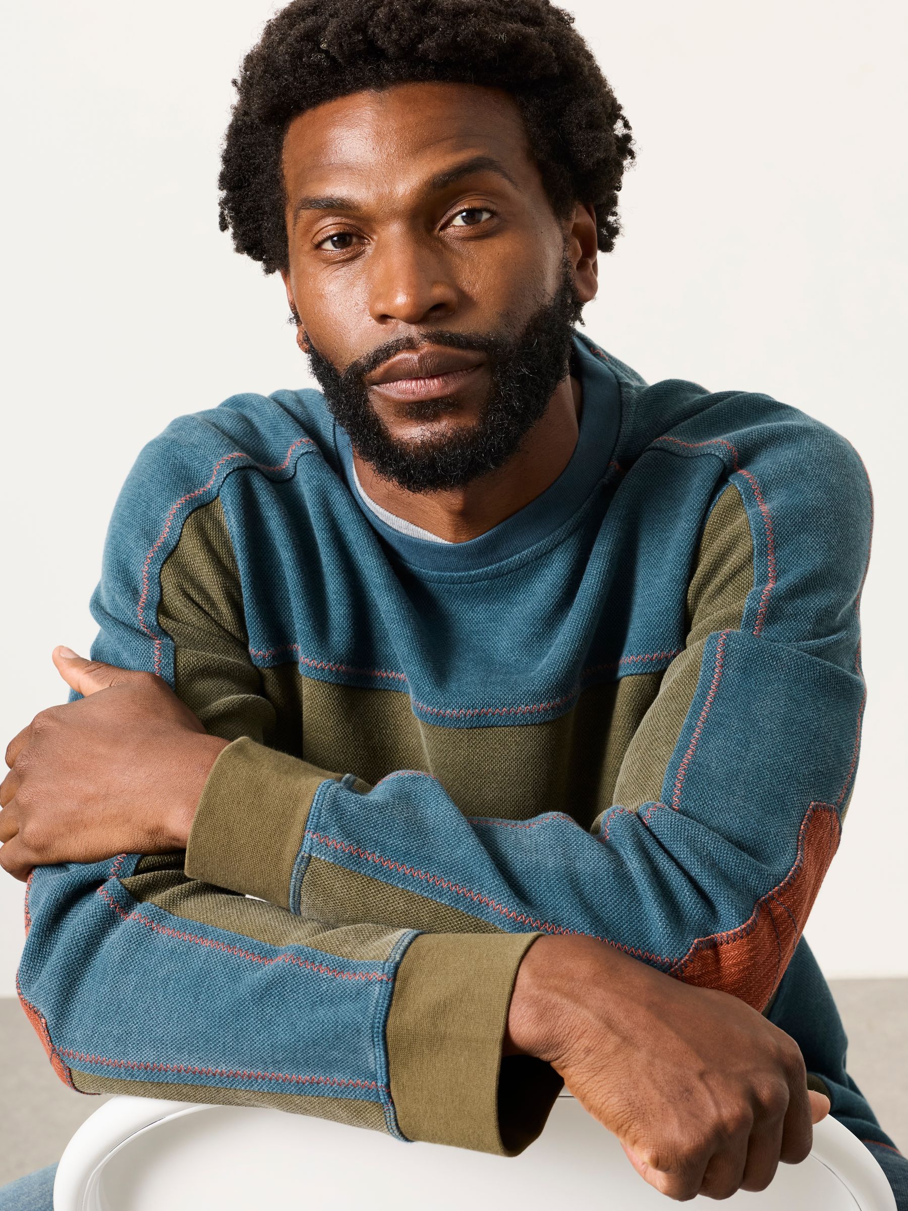 Khaki Green Hoyle Panel Crew Sweat Top - Image 2 of 6