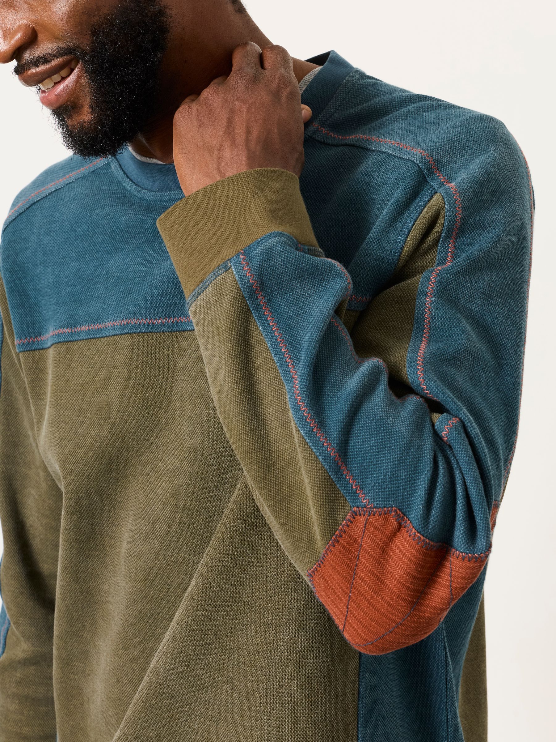 Khaki Green Hoyle Panel Crew Sweat Top - Image 4 of 6