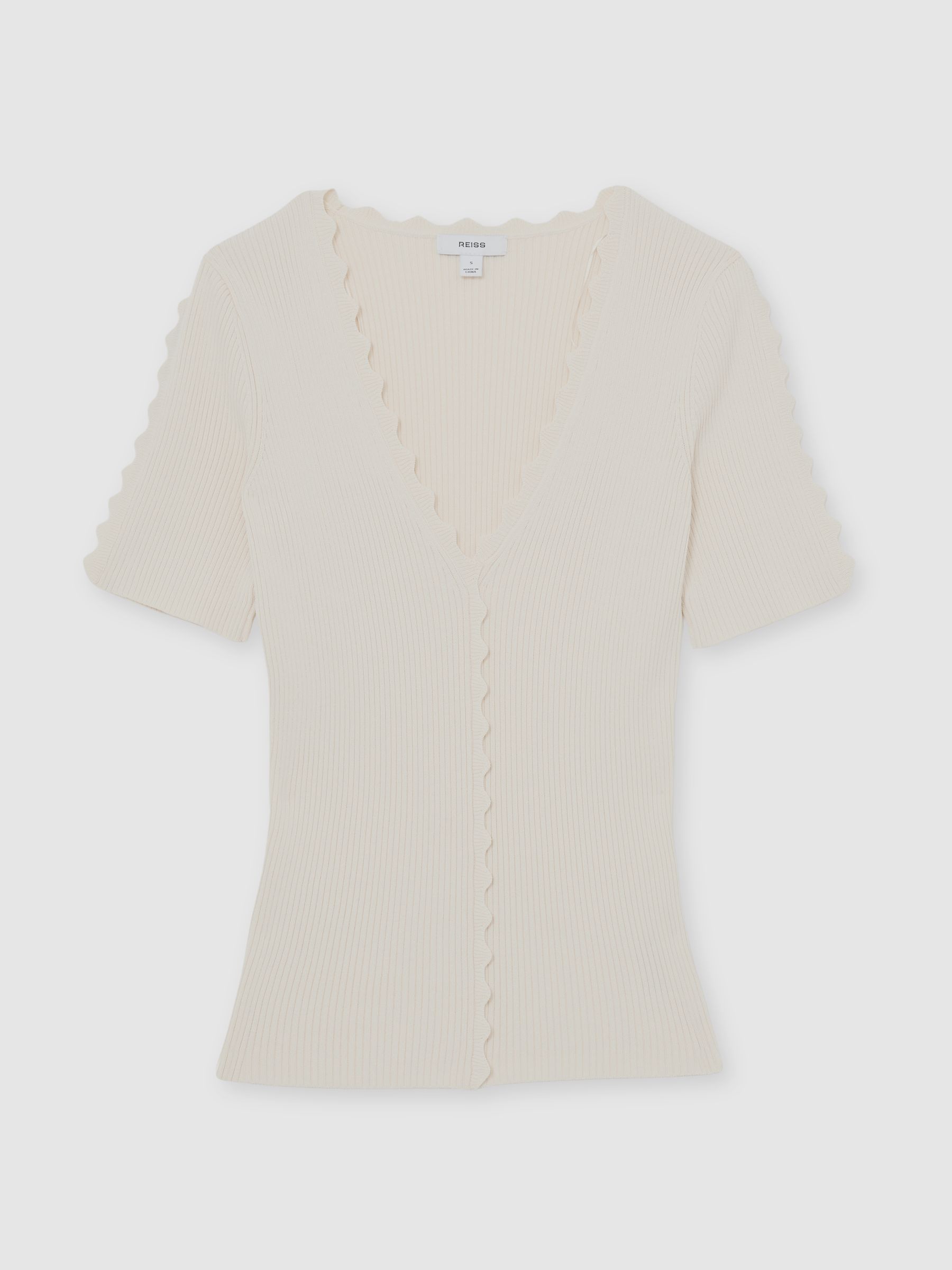 Scallop-Trim Rib-Knit Top in Ivory - image 1