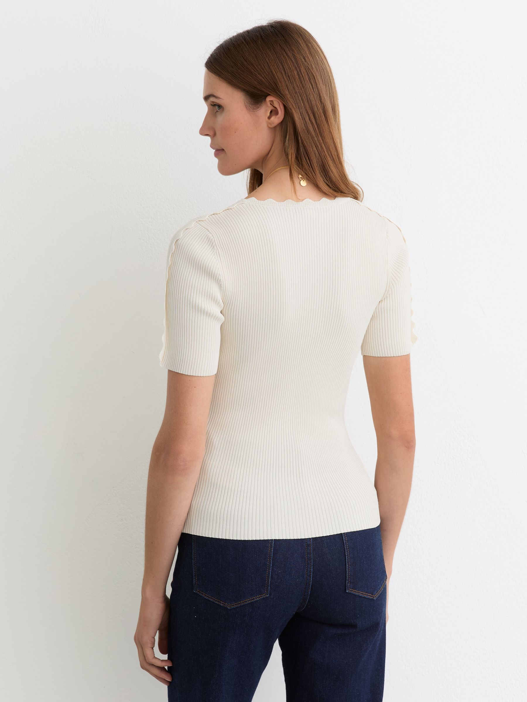 Scallop-Trim Rib-Knit Top in Ivory - image 4