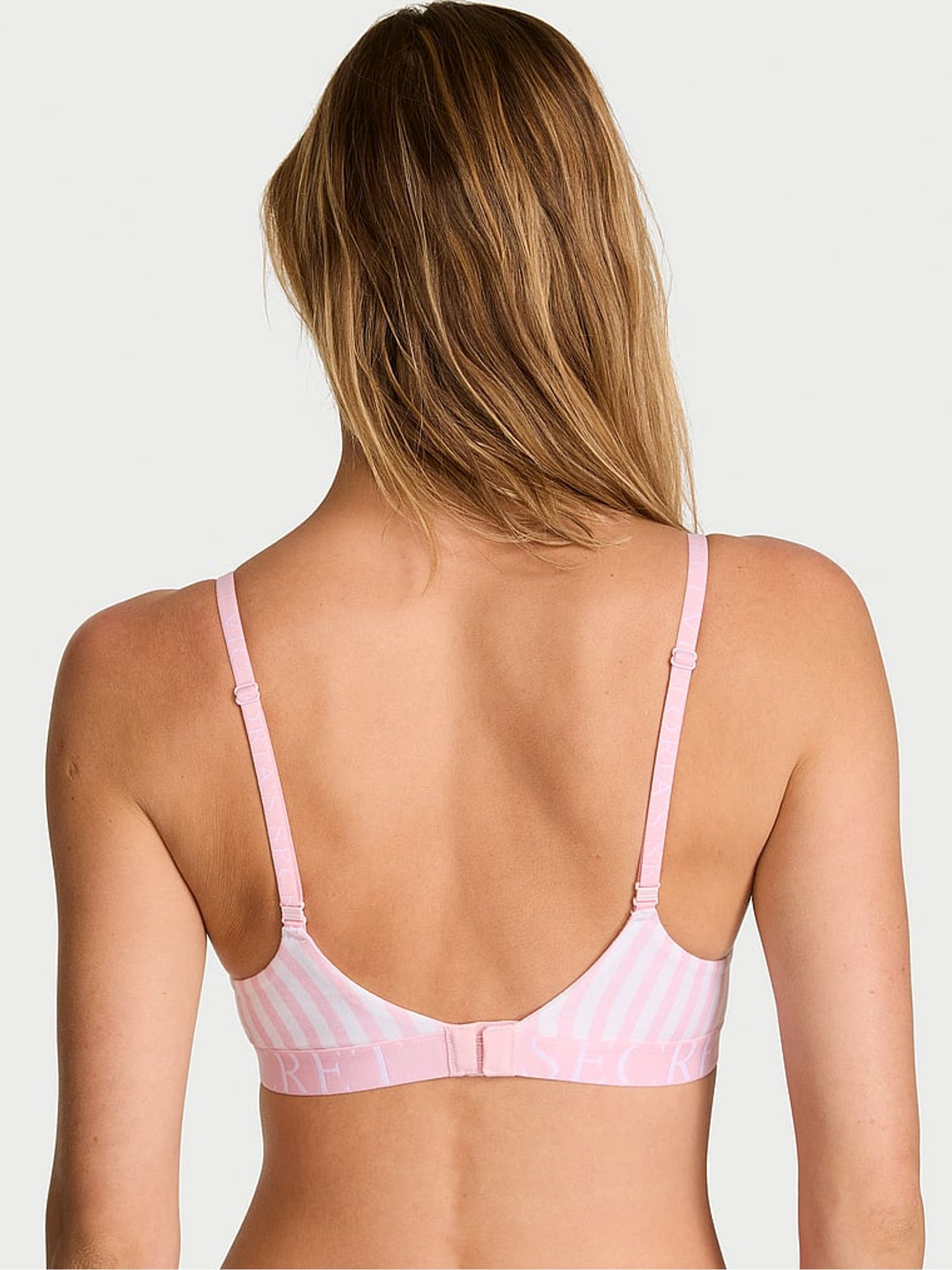 Pretty Blossom Pink Stripes Lightly Lined Demi Cotton Exploded Logo Bra - Image 2 of 2