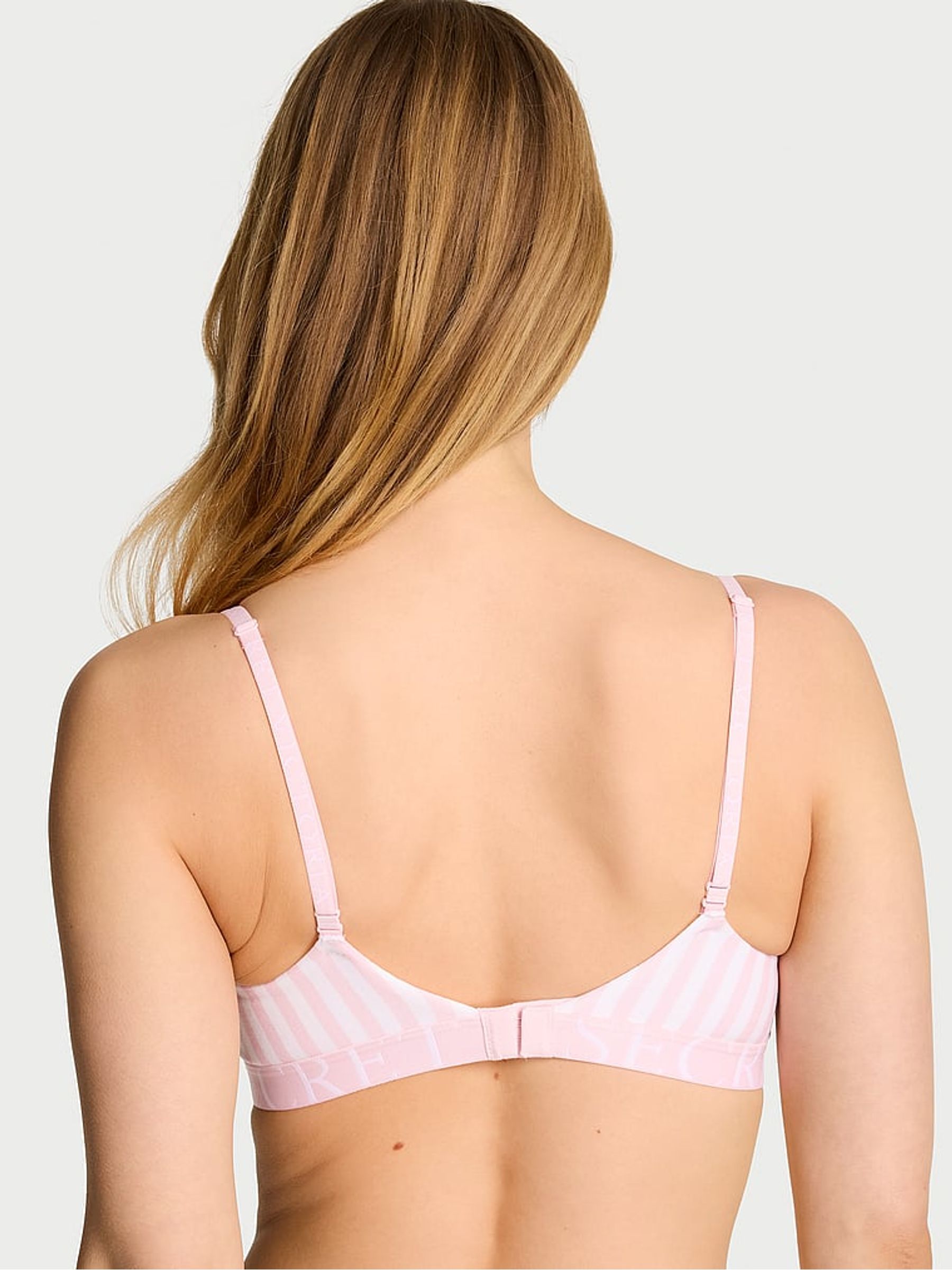 Pretty Blossom Pink Stripes Lightly Lined Non Wired Cotton Exploded Logo Bra - Image 2 of 2