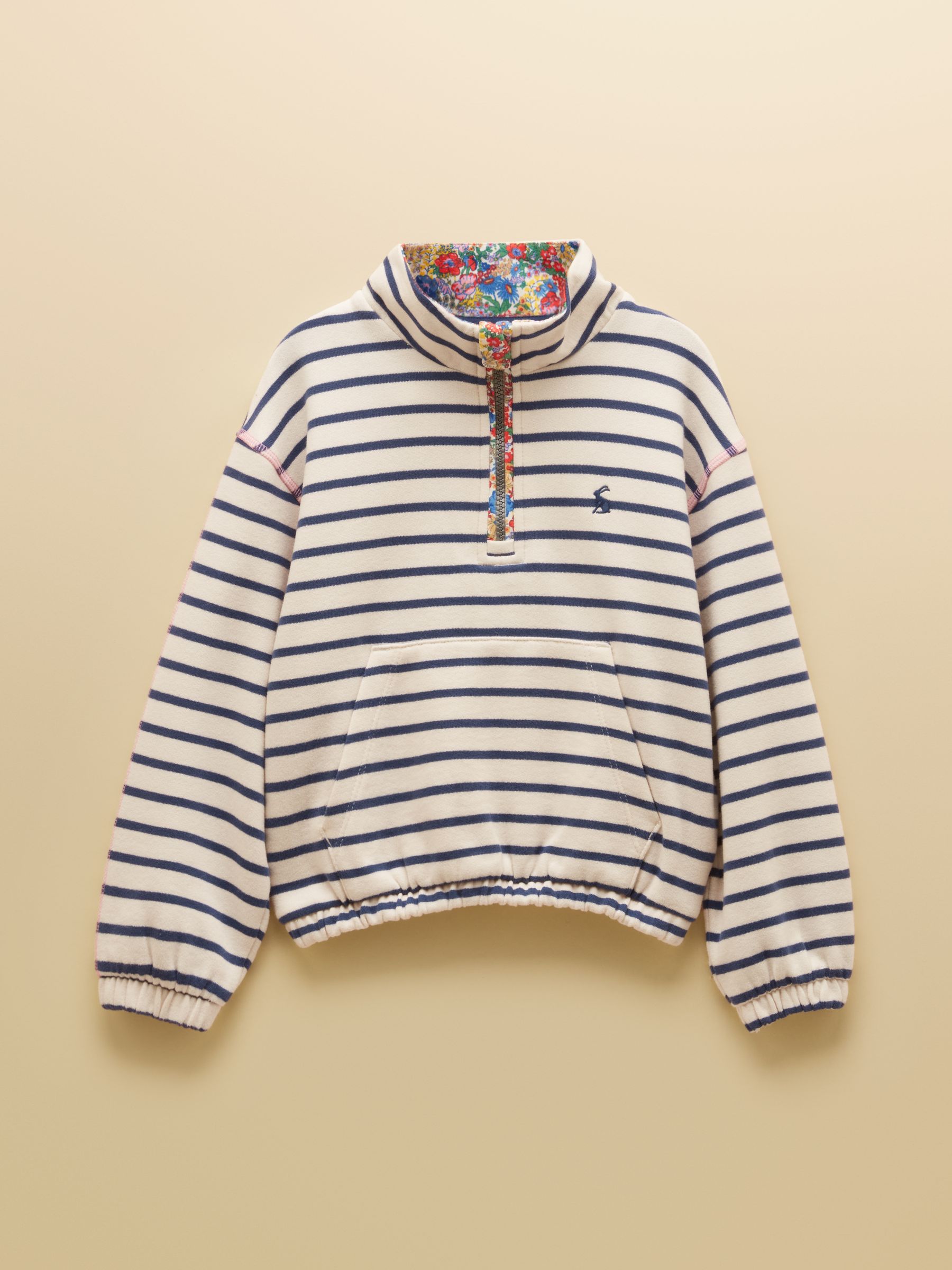 Girls' Kennedy Navy & Cream Cropped Quarter Zip Sweatshirt - Image 1 of 5