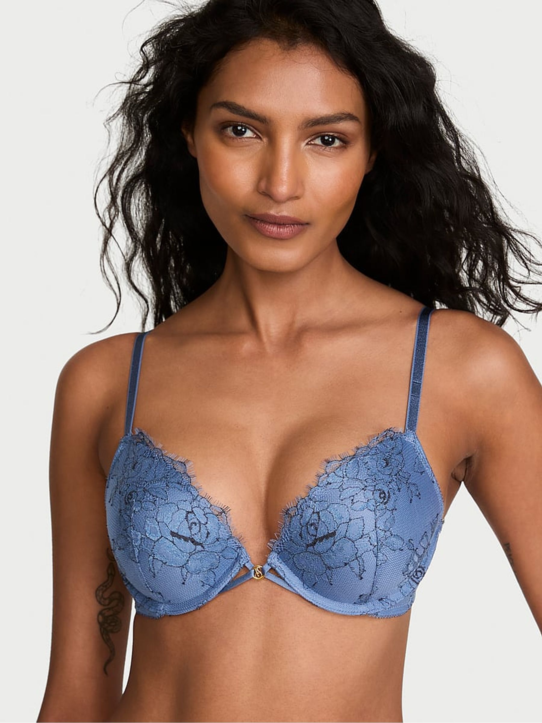 Demin Blue Rose Push Up Lace Bra - Image 1 of 3