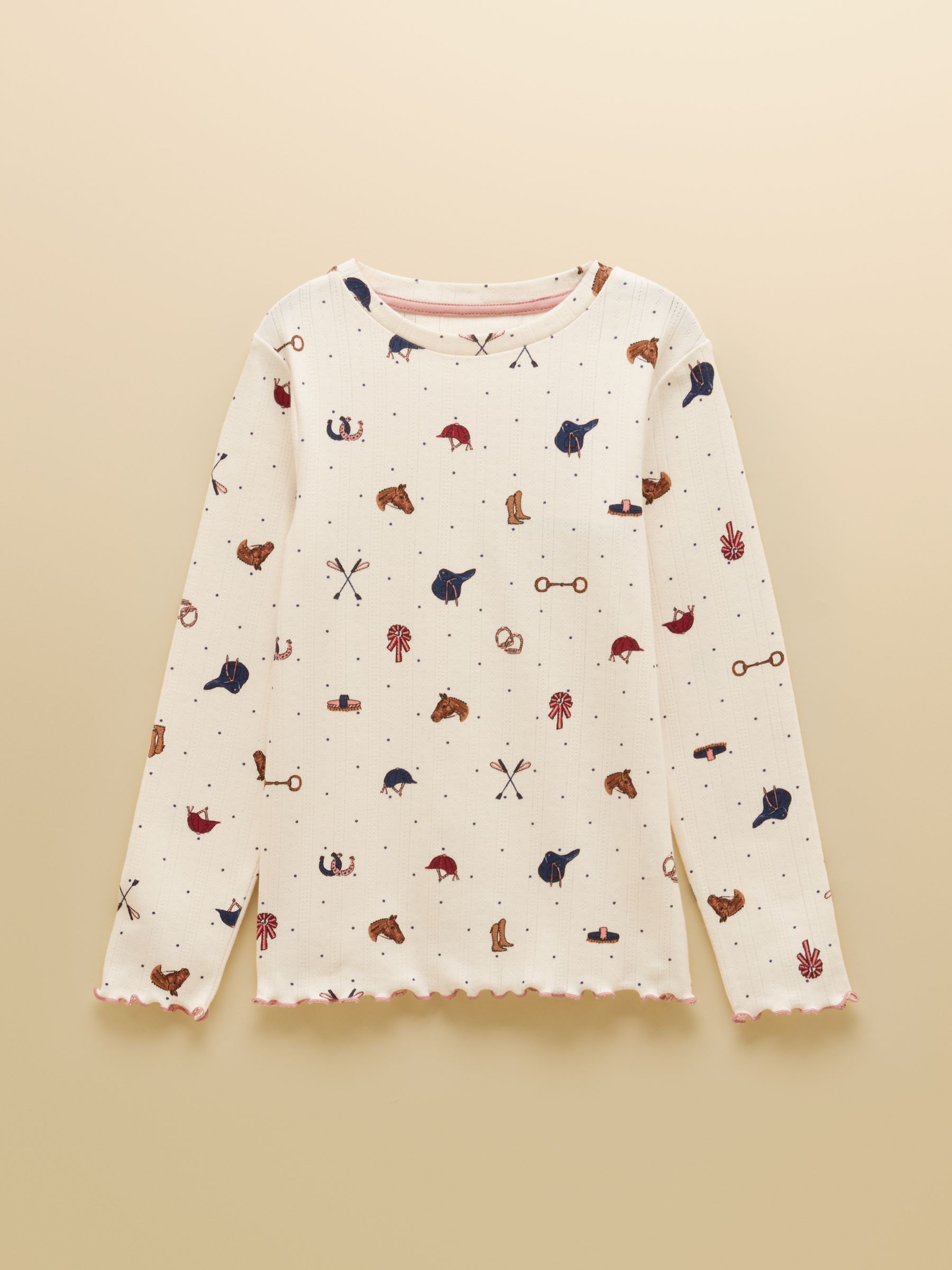 Girls' Odelia Cream Horse Long Sleeve Pointelle Top - Image 1 of 4