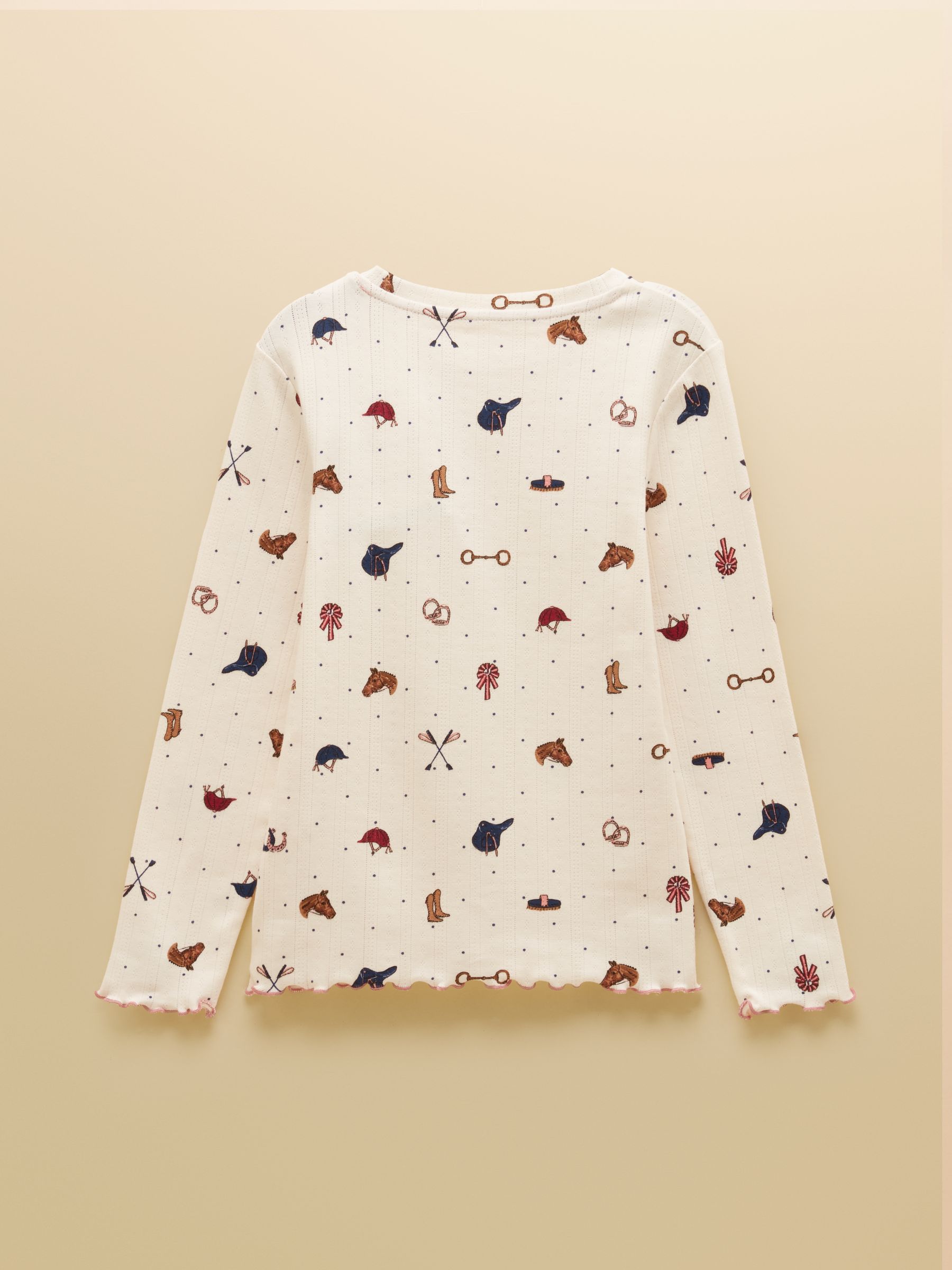 Girls' Odelia Cream Horse Long Sleeve Pointelle Top - Image 2 of 4 Girls' Odelia Cream Horse Long Sleeve Pointelle Top - Image 2 of 4