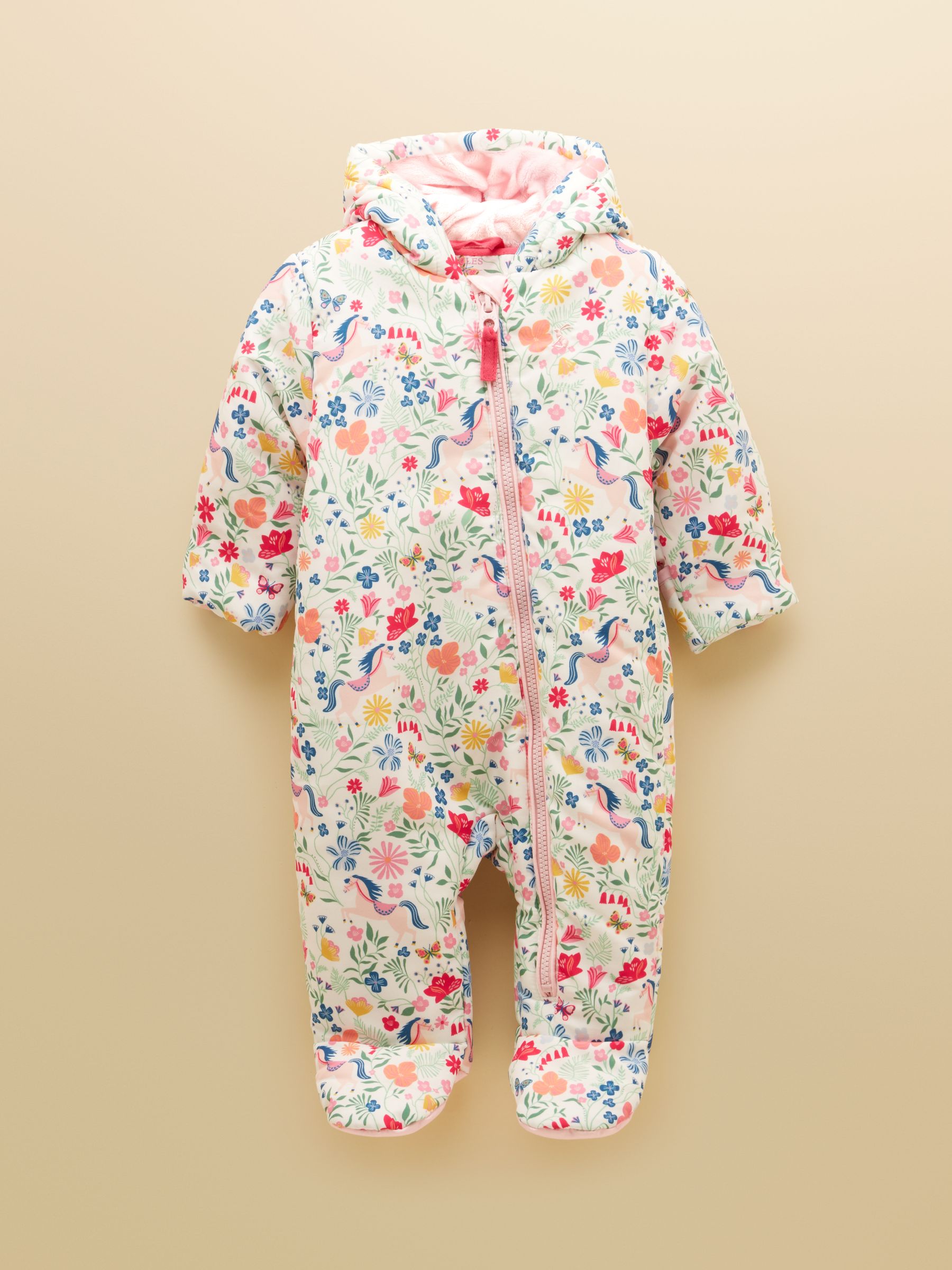 Baby Padded Pink Zip Through Pramsuit - Image 1 of 5