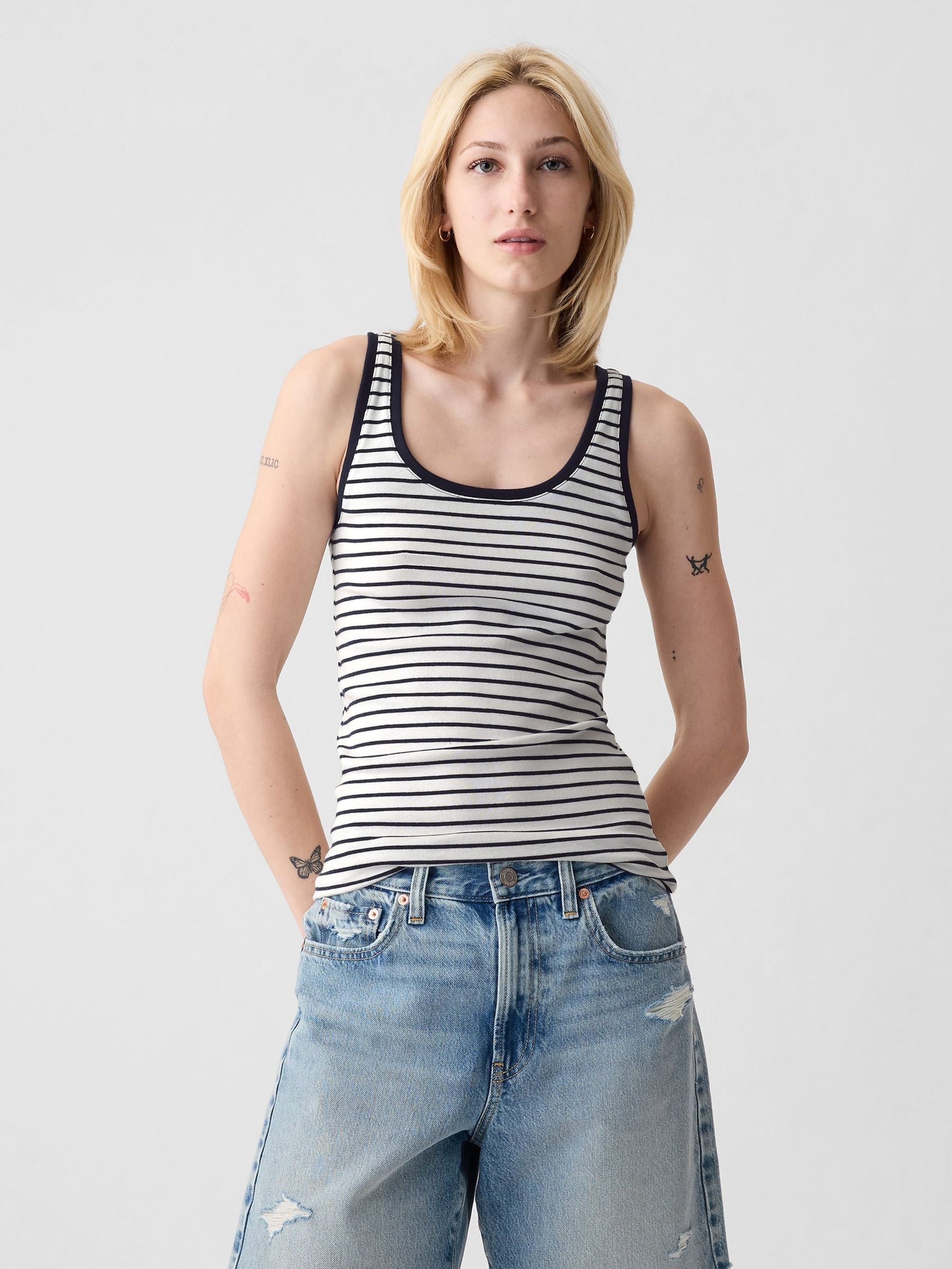 Navy/White Stripe Modern Tank Top - Image 1 of 4