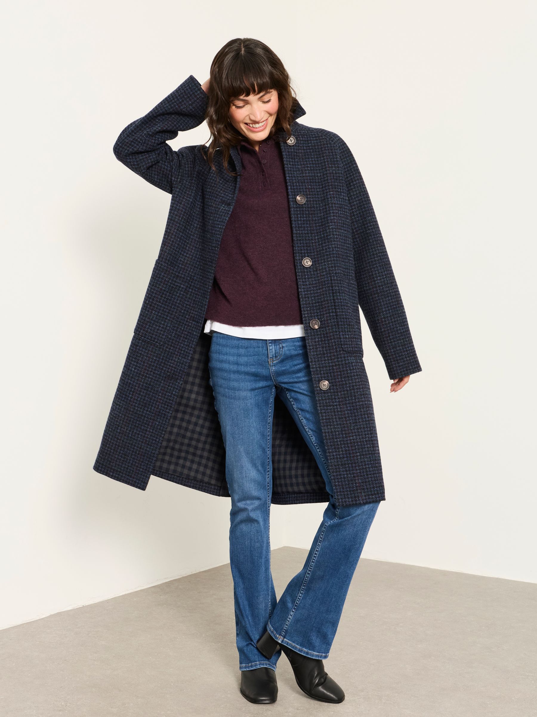 Moons Navy Petite Long Wool Coat - Image 1 of 6