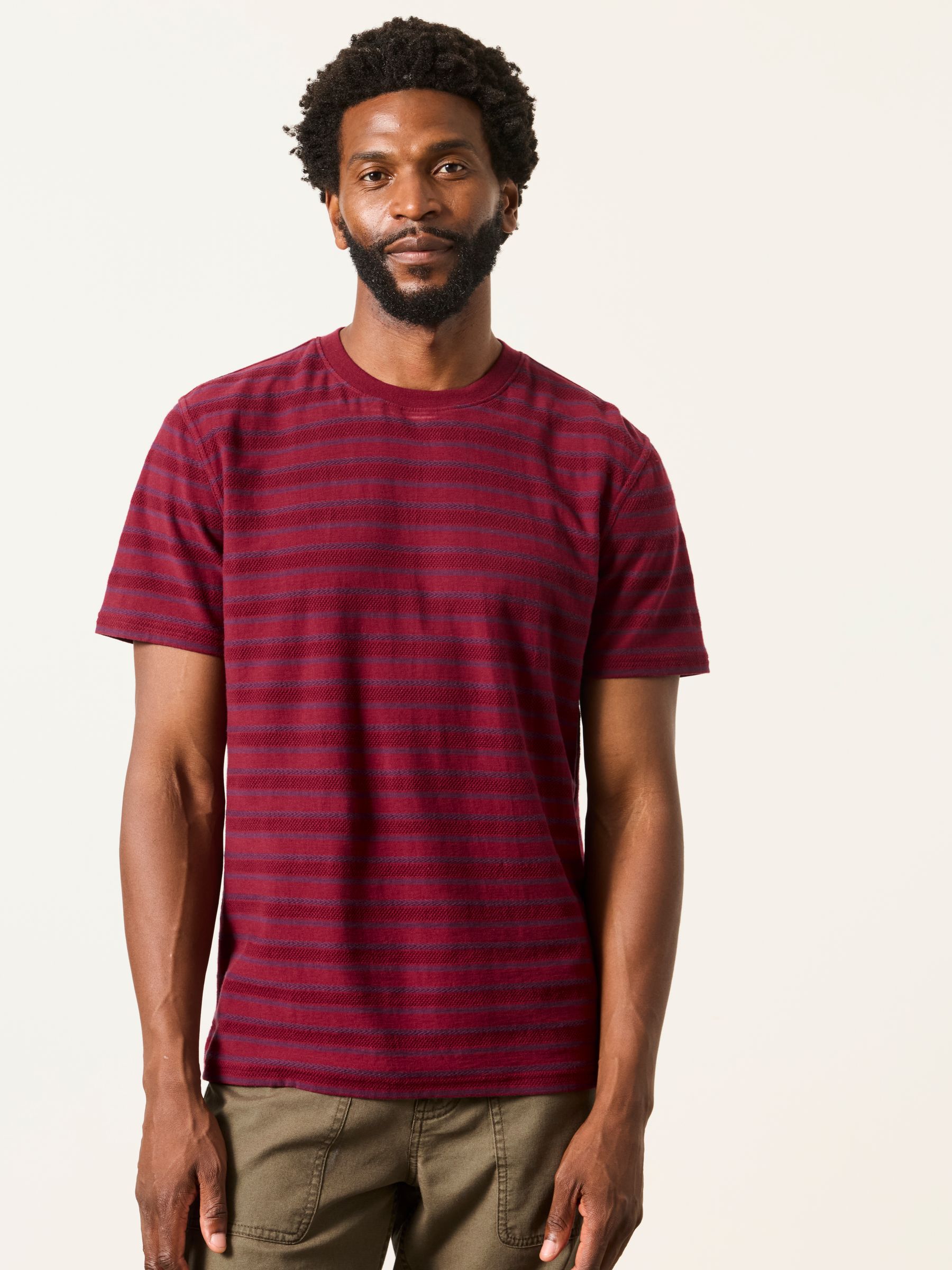 Cherry Red Short Sleeve Textured Stripe T-Shirt - Image 1 of 6