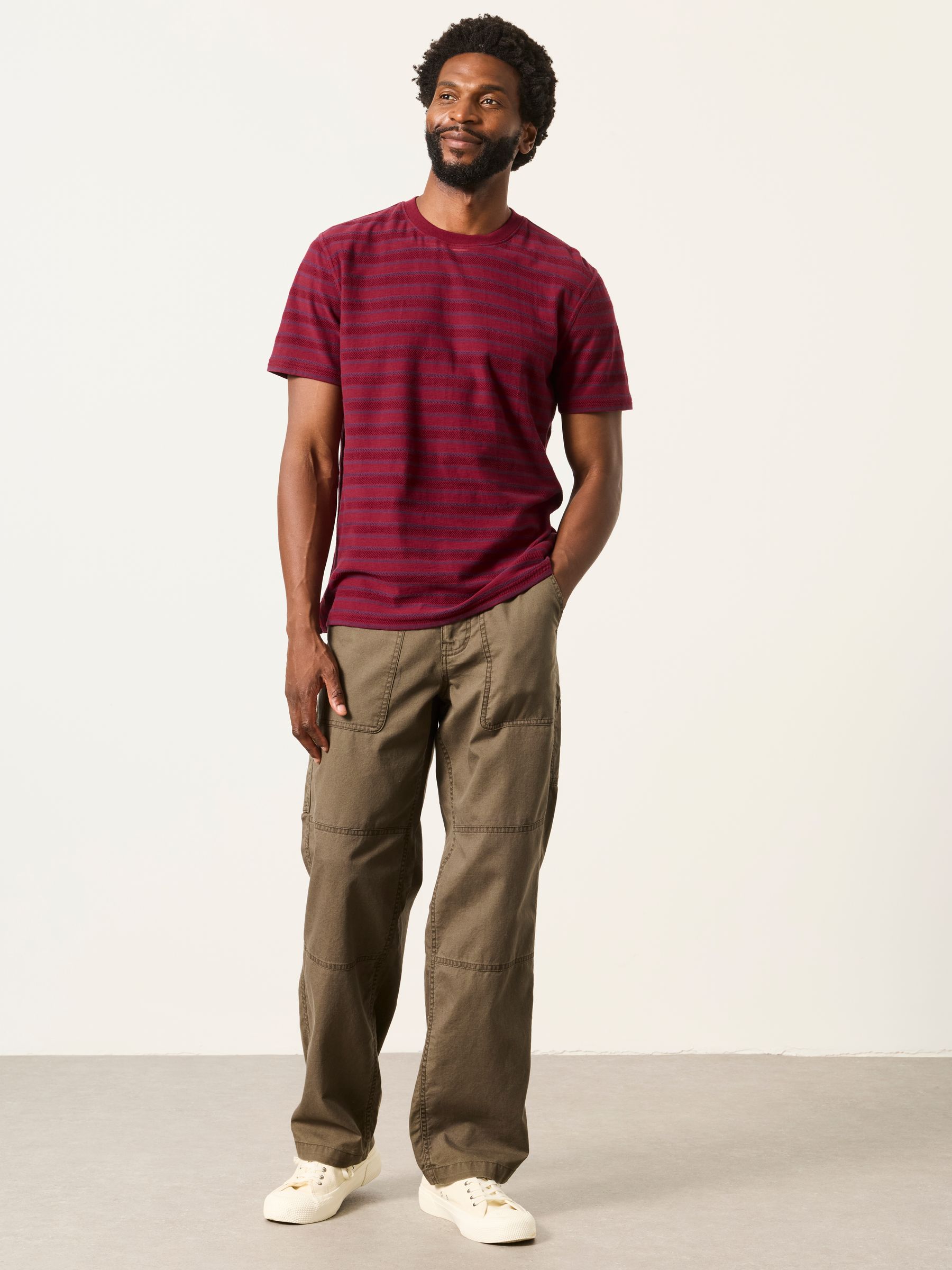 Cherry Red Short Sleeve Textured Stripe T-Shirt - Image 4 of 6