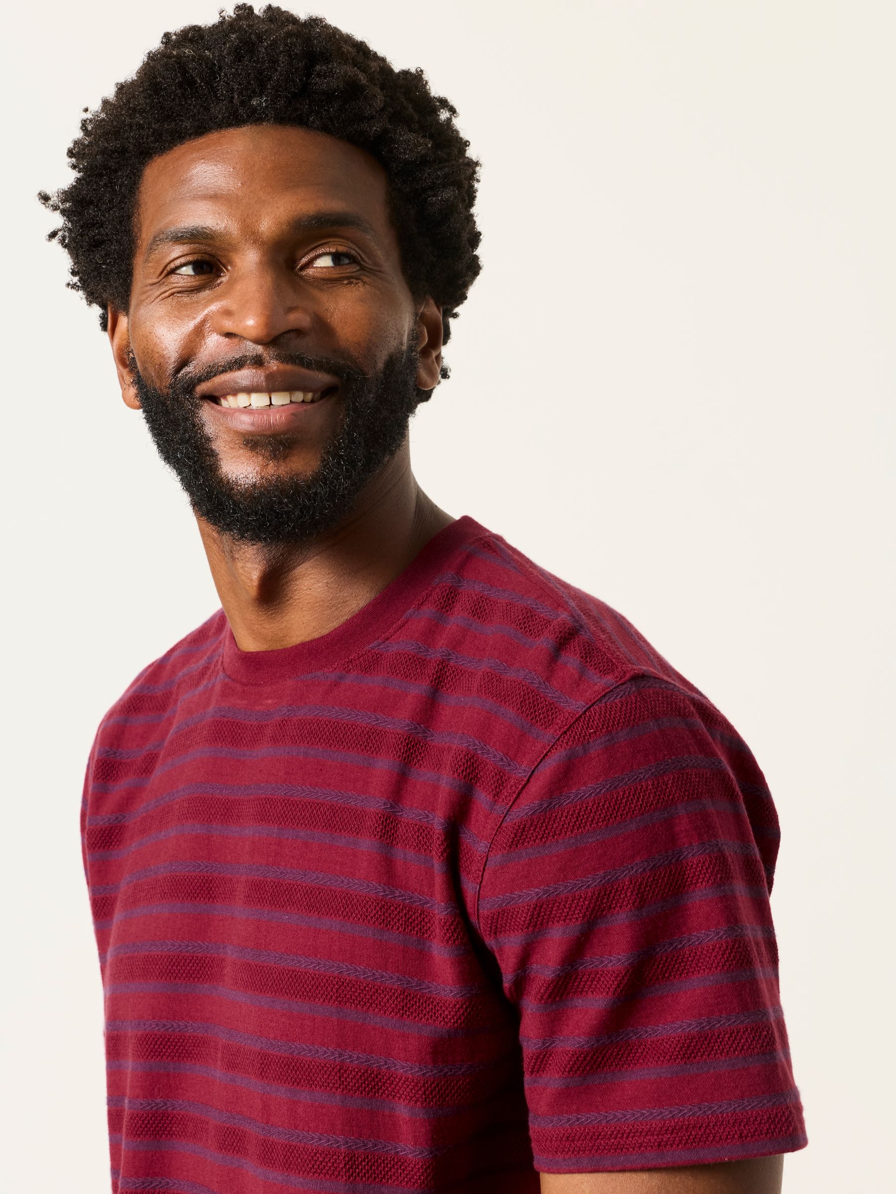 Cherry Red Short Sleeve Textured Stripe T-Shirt - Image 5 of 6