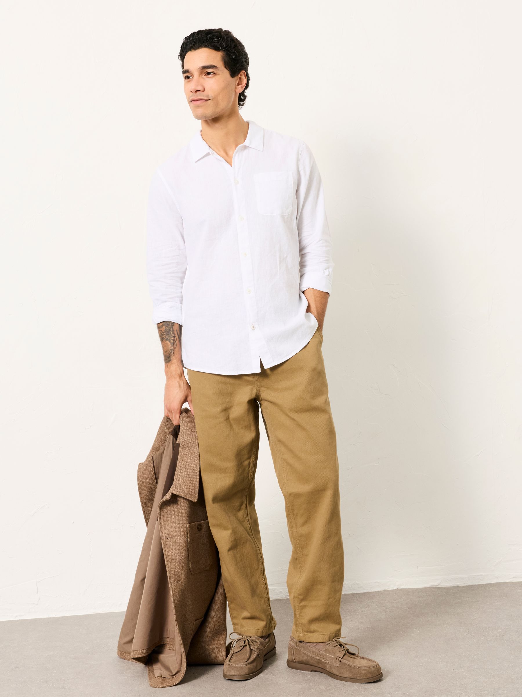 White Long Sleeve Linen Cotton Bugle Shirt - Image 3 of 5