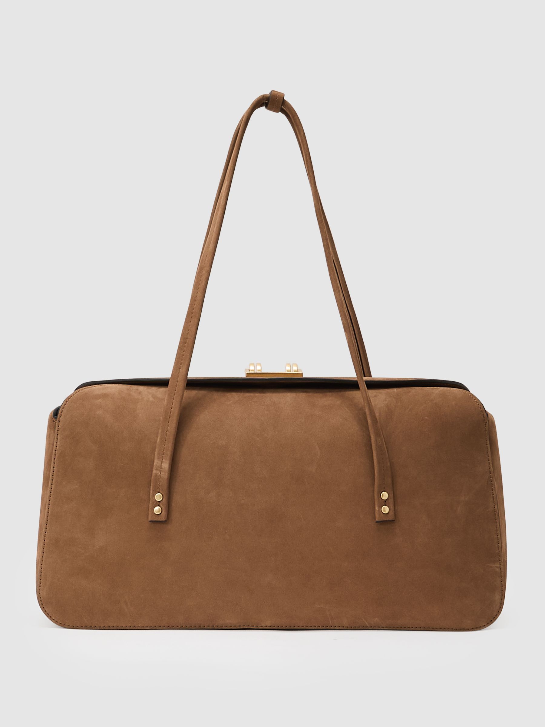 Suede Bowling Bag in Tan - image 1