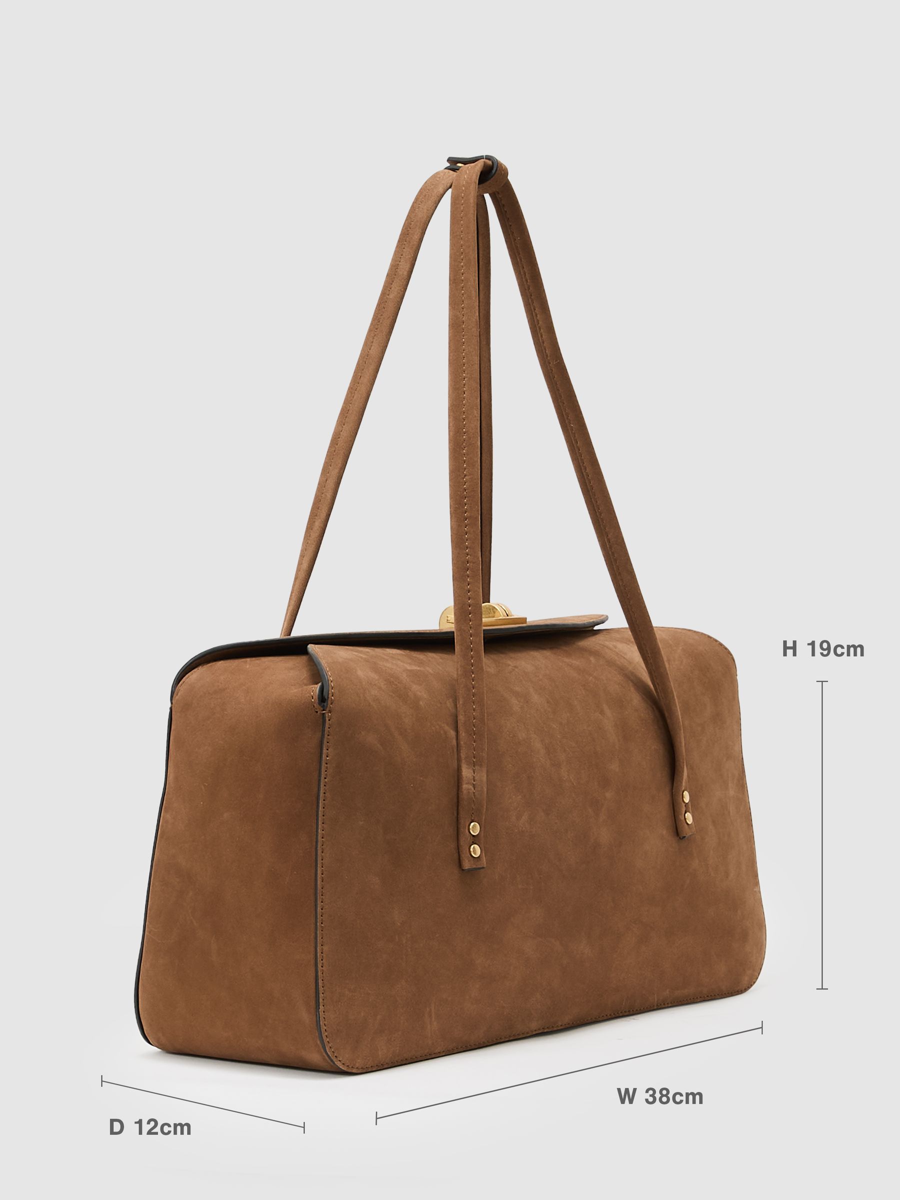 Suede Bowling Bag in Tan - image 2