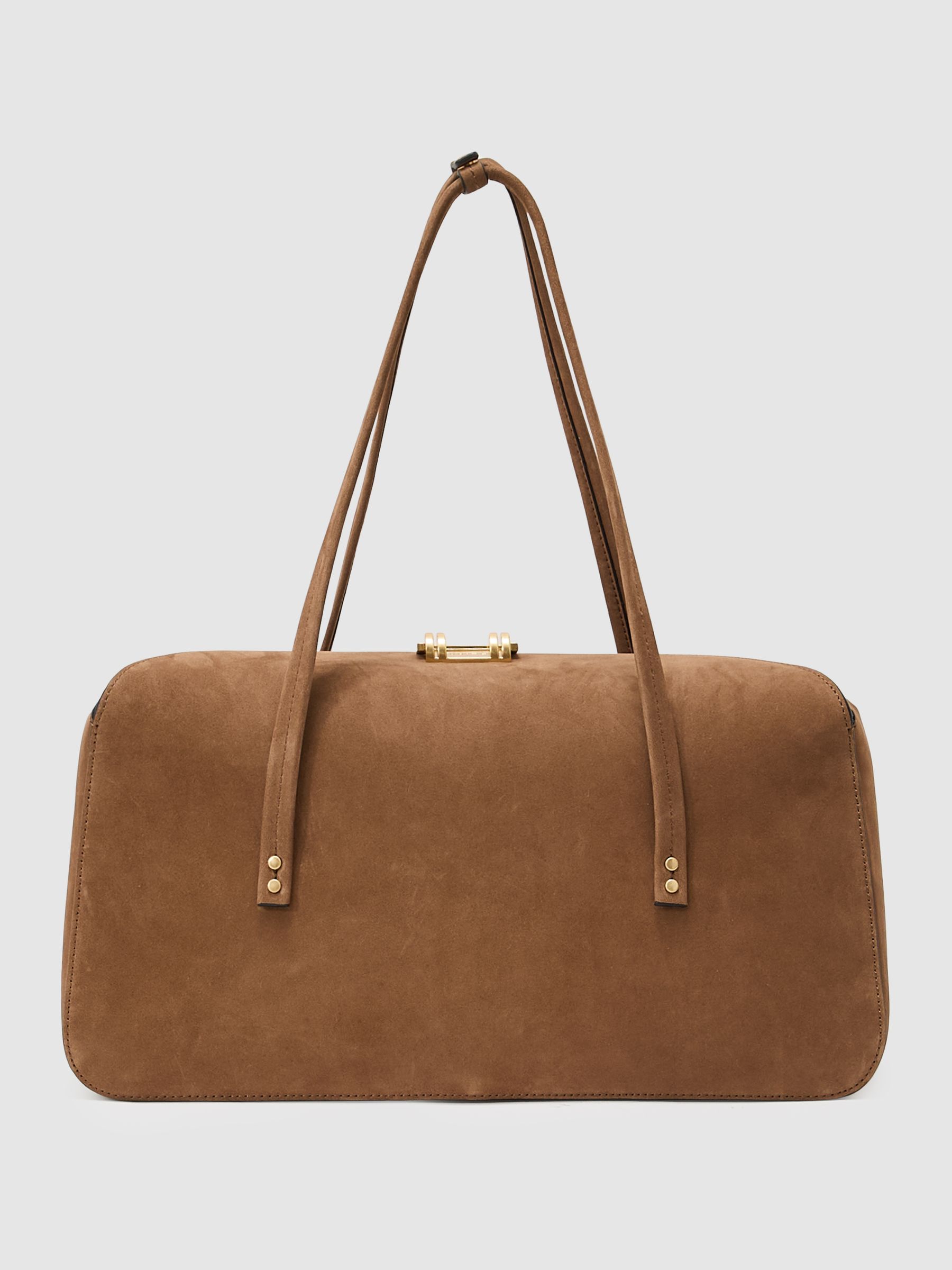 Suede Bowling Bag in Tan - image 4