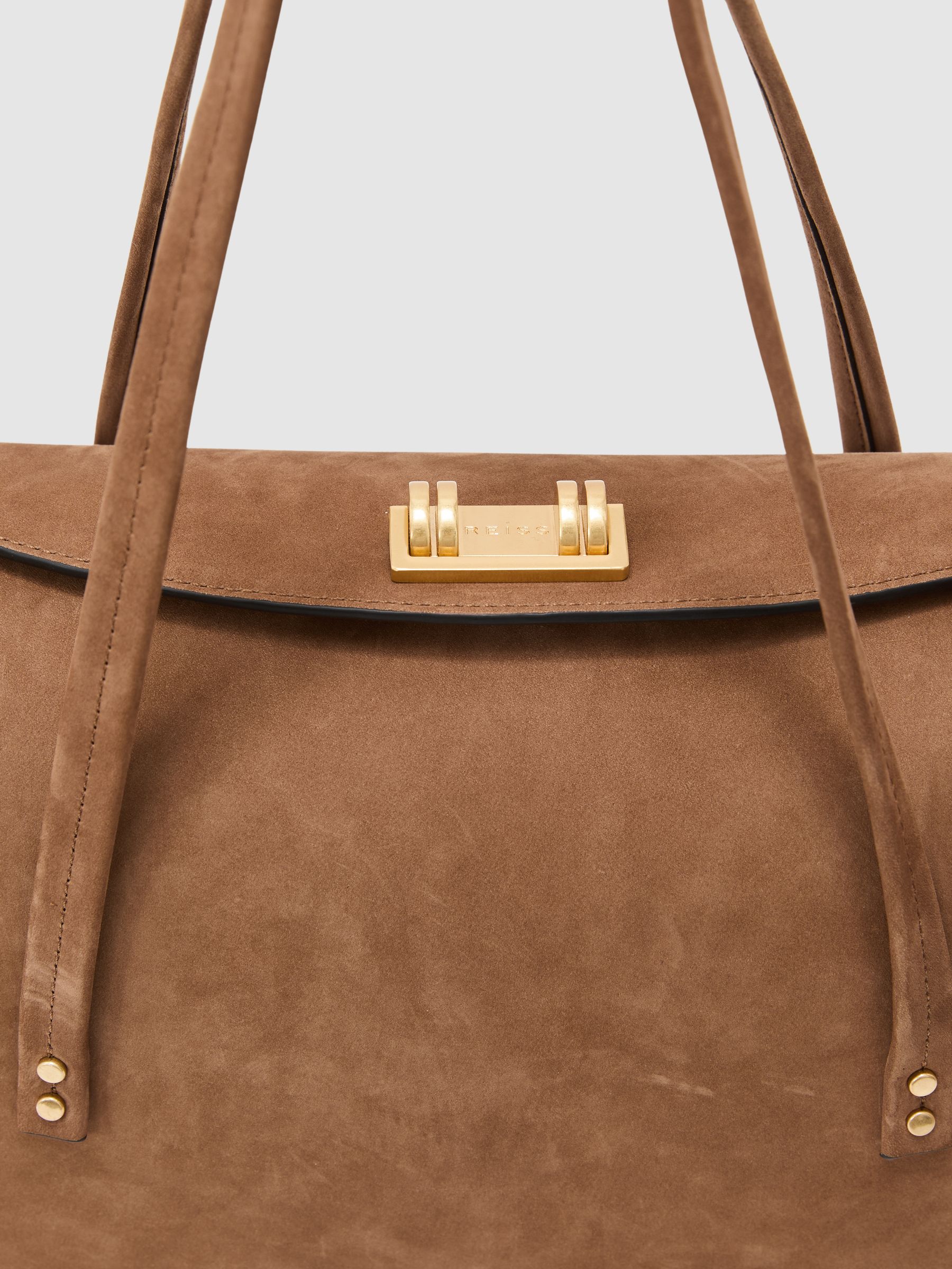 Suede Bowling Bag in Tan - Image 6 of 7