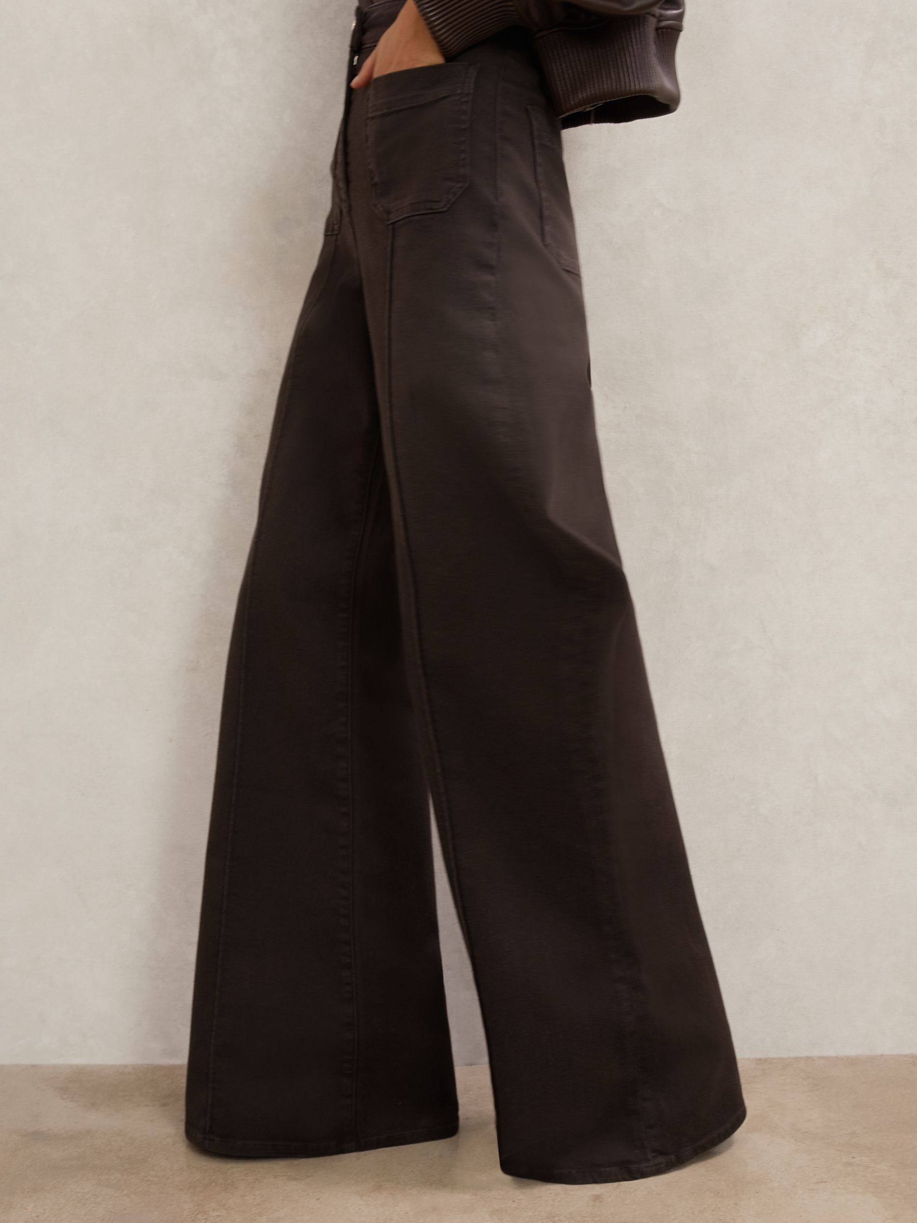 Petite Patch-Pocket Flared Jeans in Chocolate Brown - Image 4 of 8