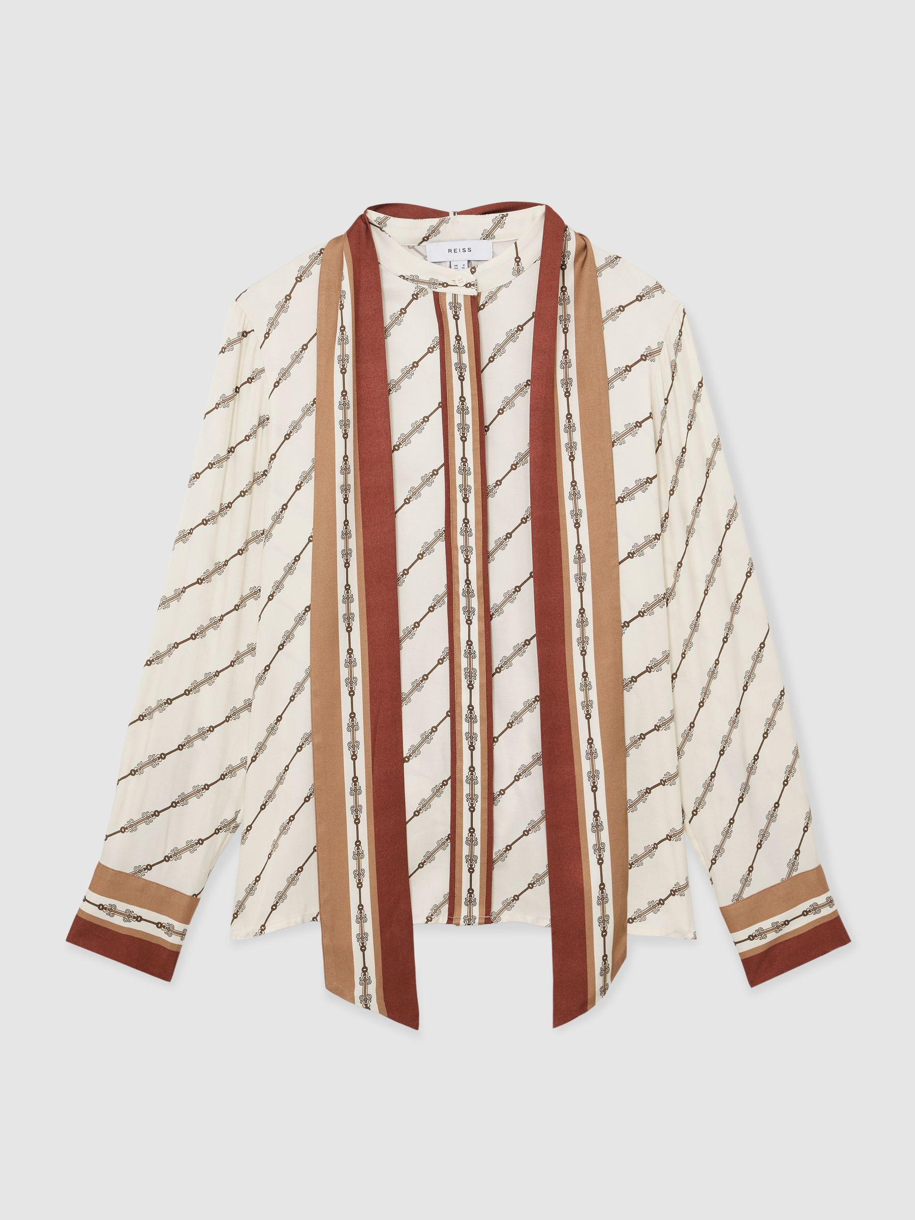 Chain-Print Tie-Neck Shirt in Ivory - Image 2 of 7 Chain-Print Tie-Neck Shirt in Ivory - Image 2 of 7